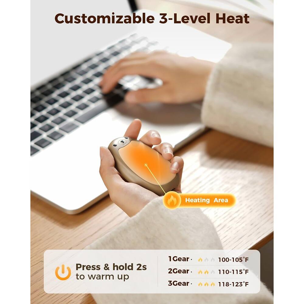 Customizable 3-Level Heat

Press & hold 2s to warm up

1Gear: 100-105°F  
2Gear: 110-115°F  
3Gear: 118-123°F