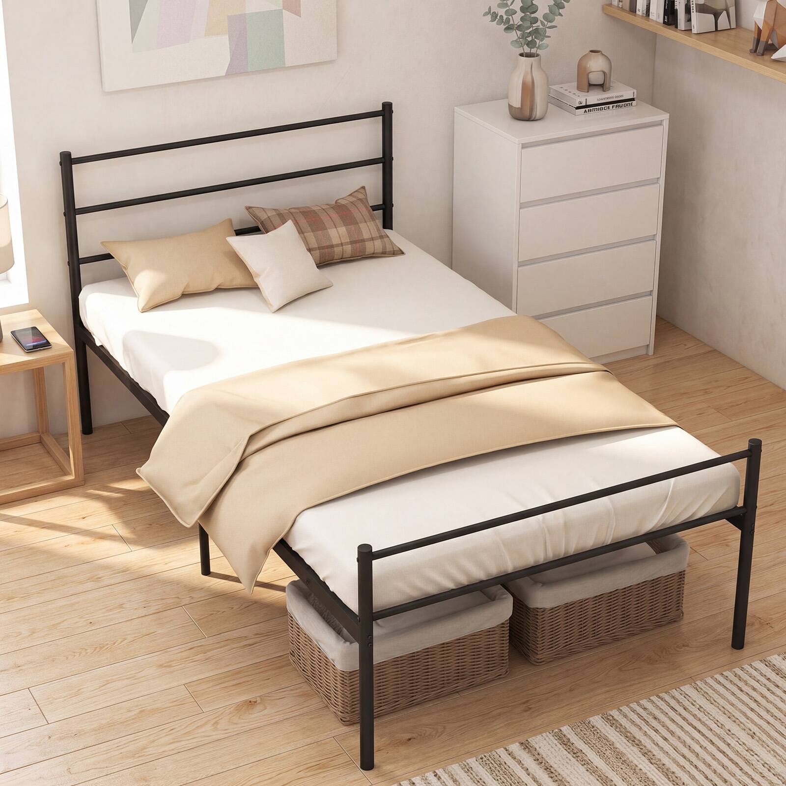 Alt View 4. Costway - Costway Twin Metal Bed Frame Mattress Foundation No Box Spring Needed - Black.