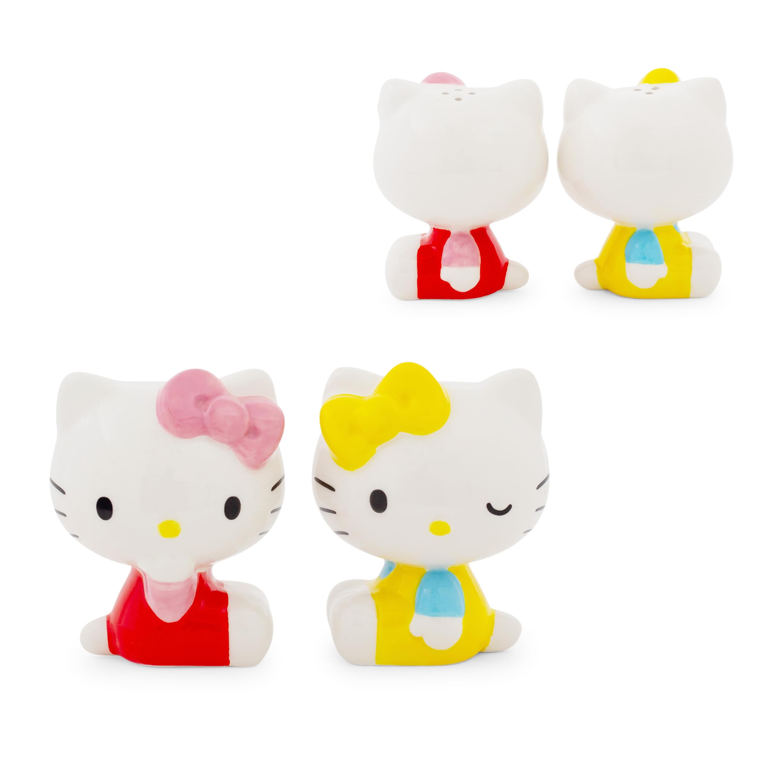 Front. Silver Buffalo - Sanrio Hello Kitty and Mimmy Ceramic Salt and Pepper Shaker Set - Red.