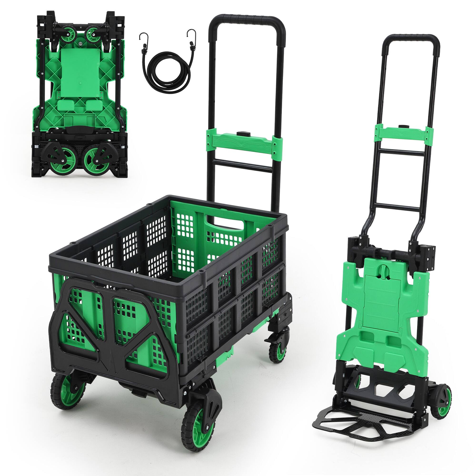 Acekool - Folding Hand Truck Dolly with Folding Basket 330Lb Capacity Portable Dolly Cart for Moving Shopping - Green