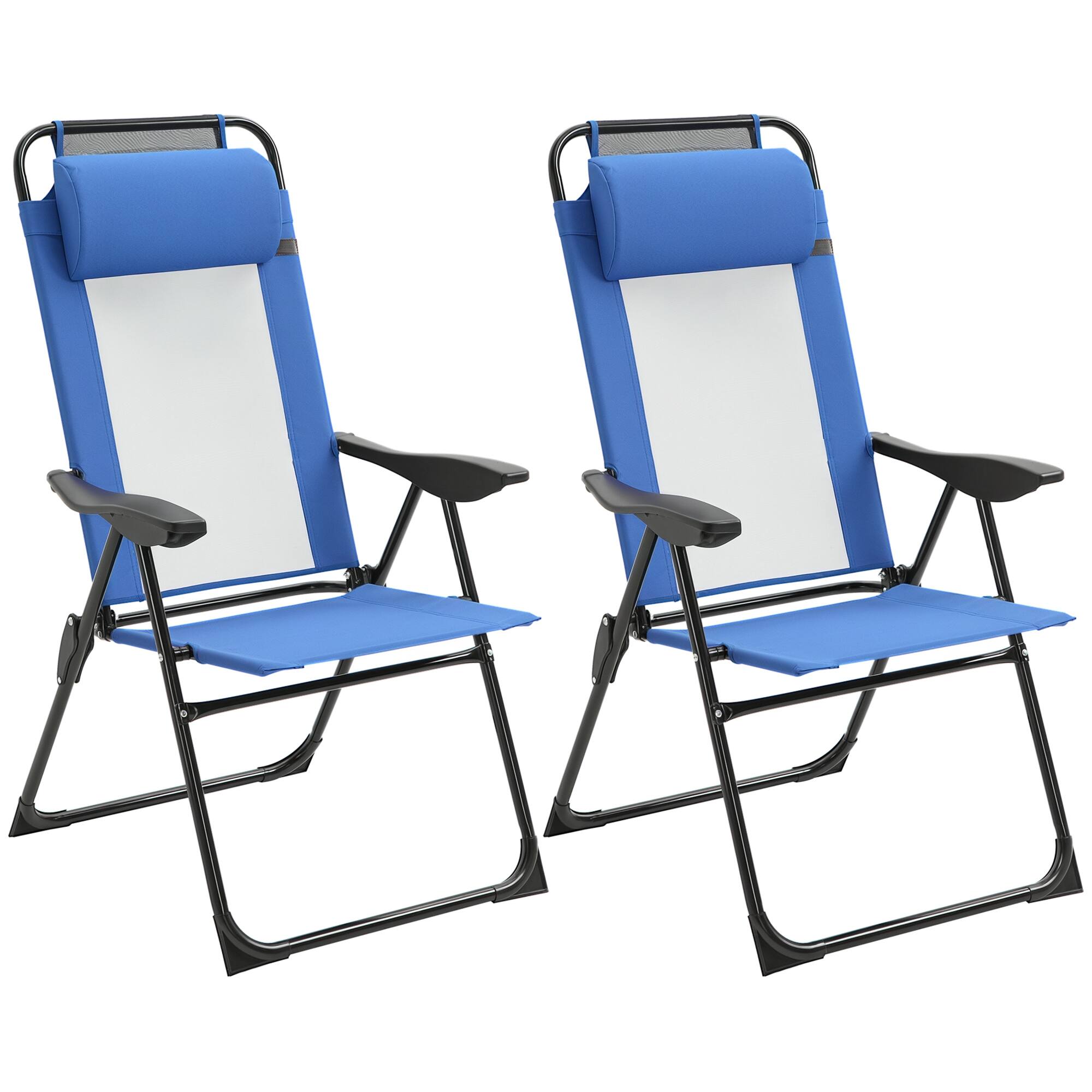 Front. Outsunny - Folding Patio Dining Chairs Set of 2, Outdoor Deck Chair with Adjustable Sling Back - Blue.