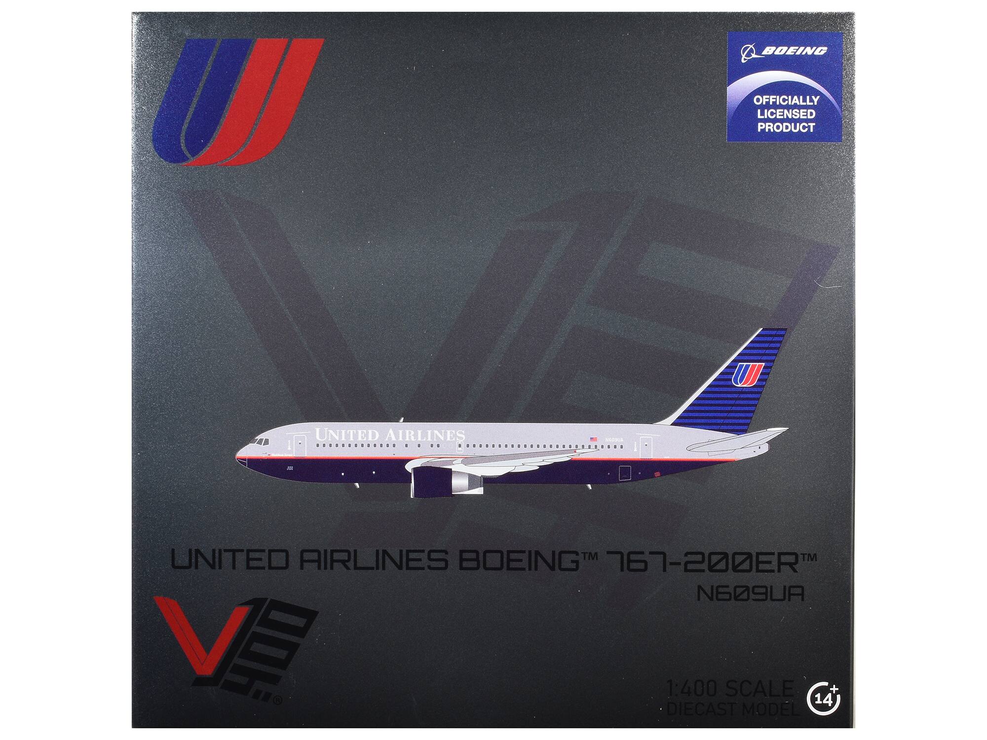 BOEING  
OFFICIALLY LICENSED PRODUCT  
UNITED AIRLINES  
UNITED AIRLINES BOEING™ 767-200ER™ N609UA  
1:400 SCALE + 14 DIECAST MODEL