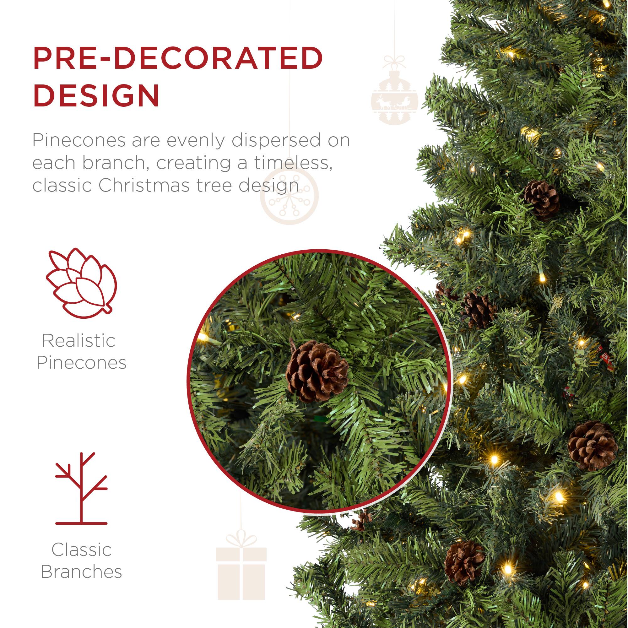 PRE-DECORATED DESIGN

Pinecones are evenly dispersed on each branch, creating a timeless, classic Christmas tree design.

- Realistic Pinecones
- Classic Branches
