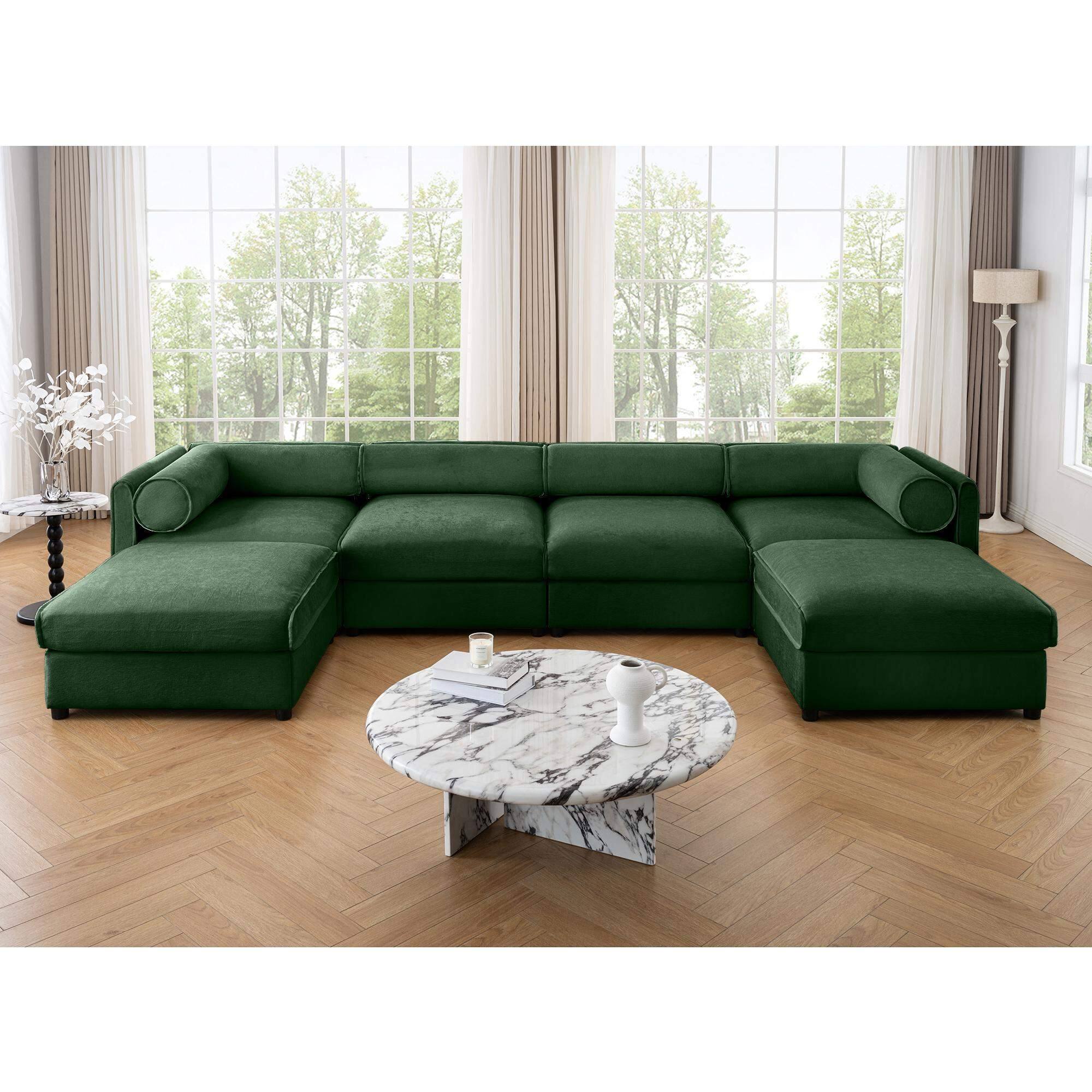 Angle. LOVMOR - Modular Sectional Sofa with Storage Extra Large U Shaped Sectional Couch for Living Room Convertible Modular Sofa Couch - Green.