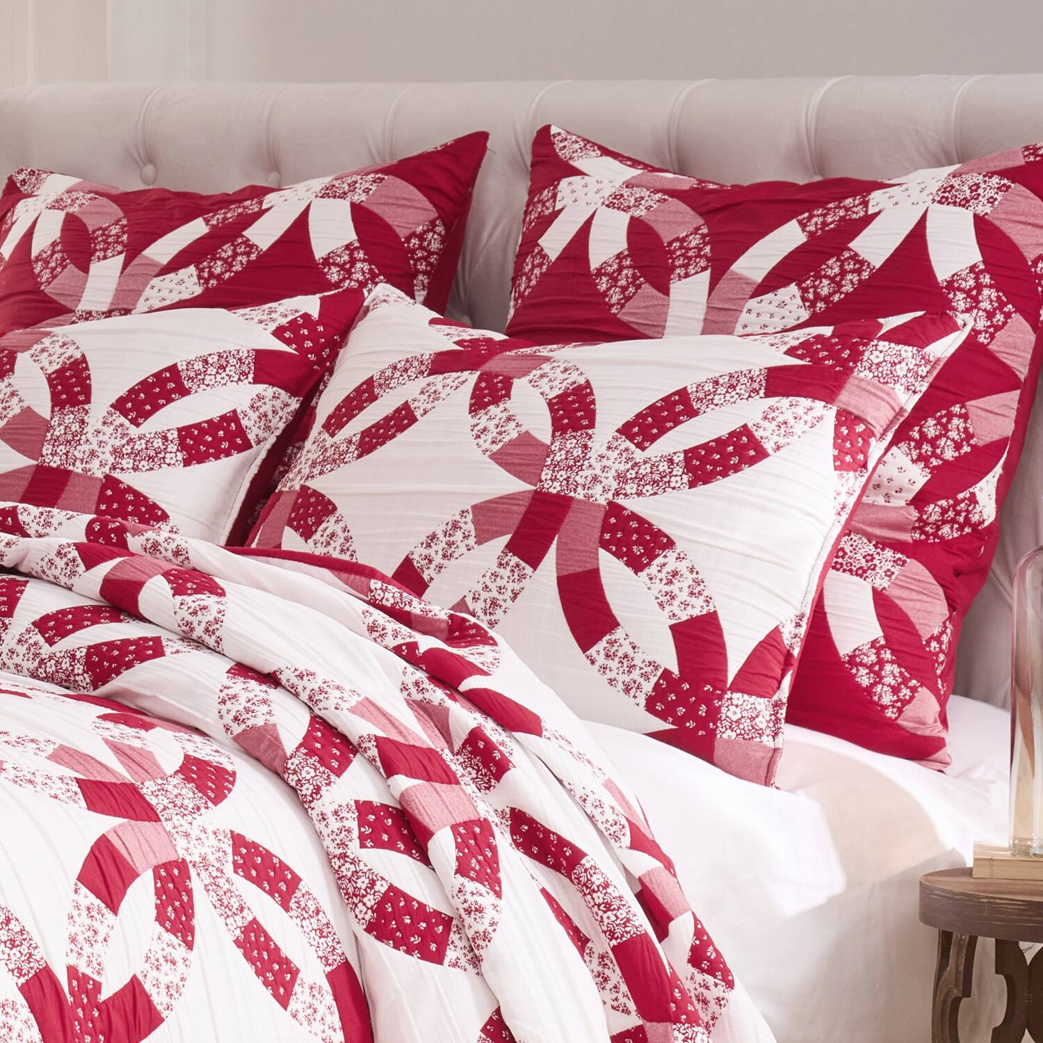 Alt View 2. Greenland Home Fashions - Greenland Home Fashions 100% Jacquard Woven Polyester Wedding Ring Sham King Red - Red.