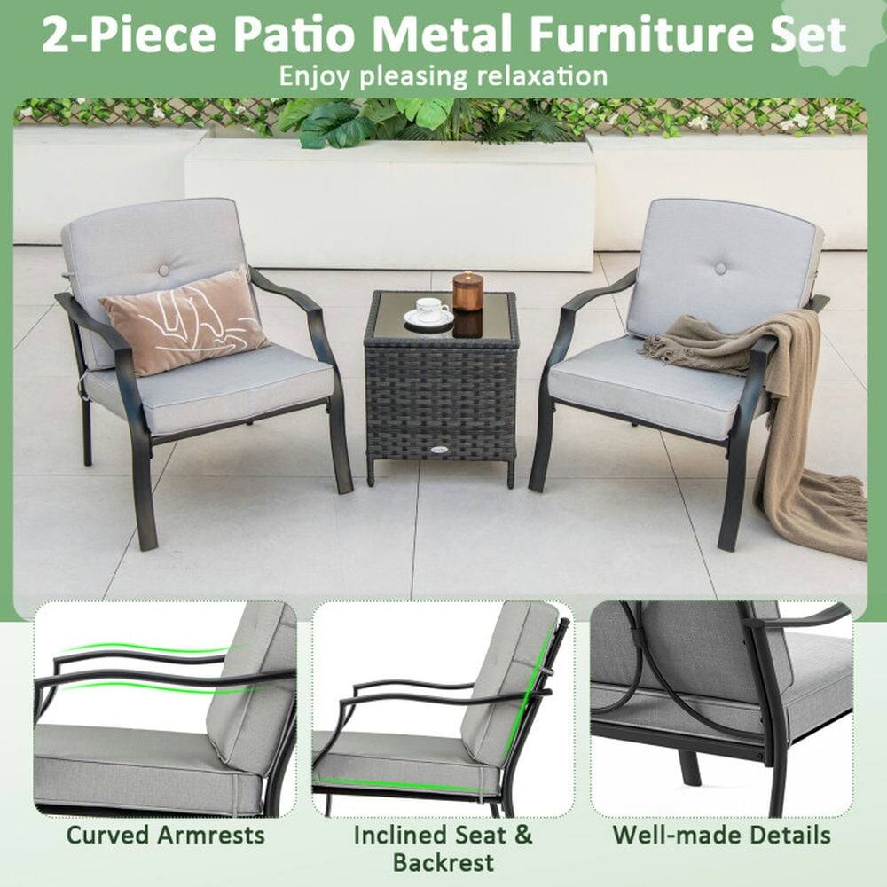 2-Piece Patio Metal Furniture Set  
Enjoy pleasing relaxation  

- Curved Armrests  
- Inclined Seat & Backrest  
- Well-made Details