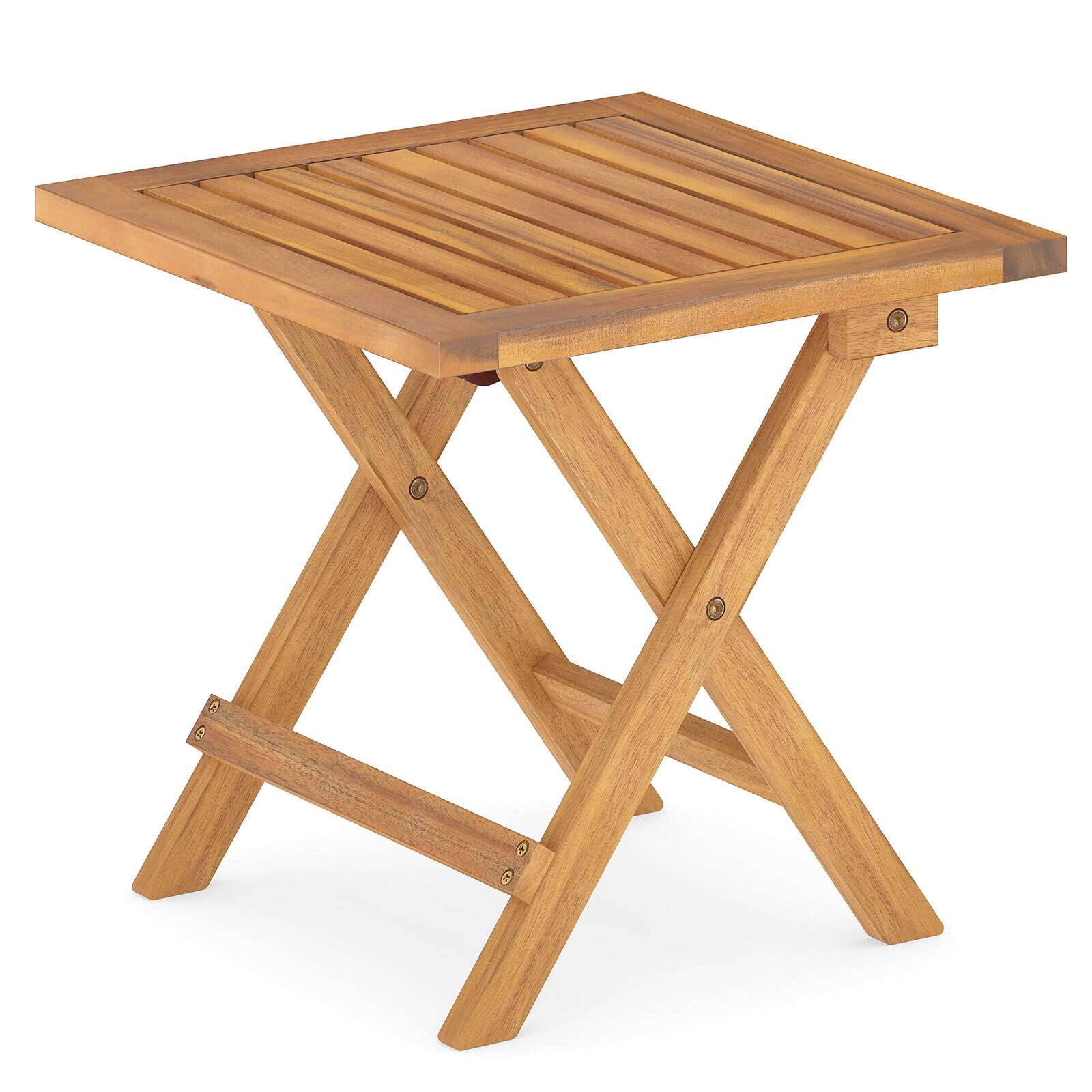 Alt View 9. Gymax - Gymax Outdoor Folding Side Table Acacia Wood End Table Square Patio Bistro Table - Yellow.