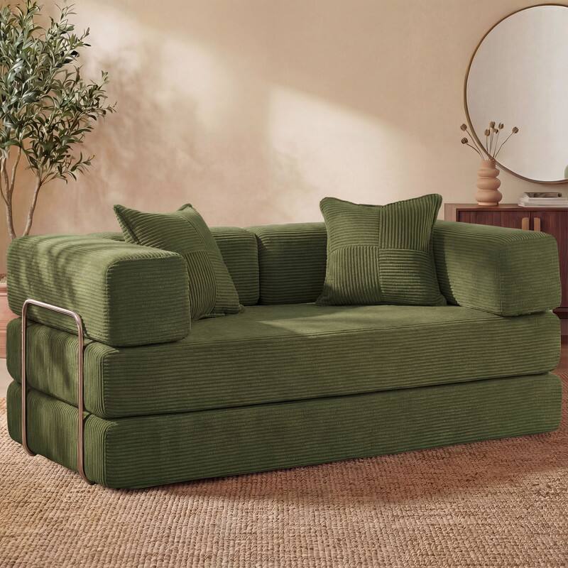 Back. Dyonery - Dyonery 65-in five-in-one folding floor sofa bed, convertible into a double bed sofa bed, with metal frame, corduroy - Grey.