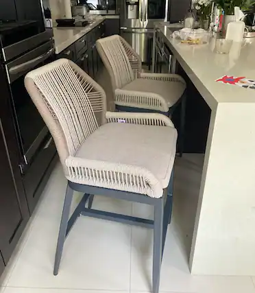 Front. PURPLE LEAF - Outdoor Bar/Counter Height Stool Set of 2 Wicker Rattan Bar stools with Back Aluminum Outside Garden Patio Bar Chairs - Twill-Dark Grey-Counter Height.