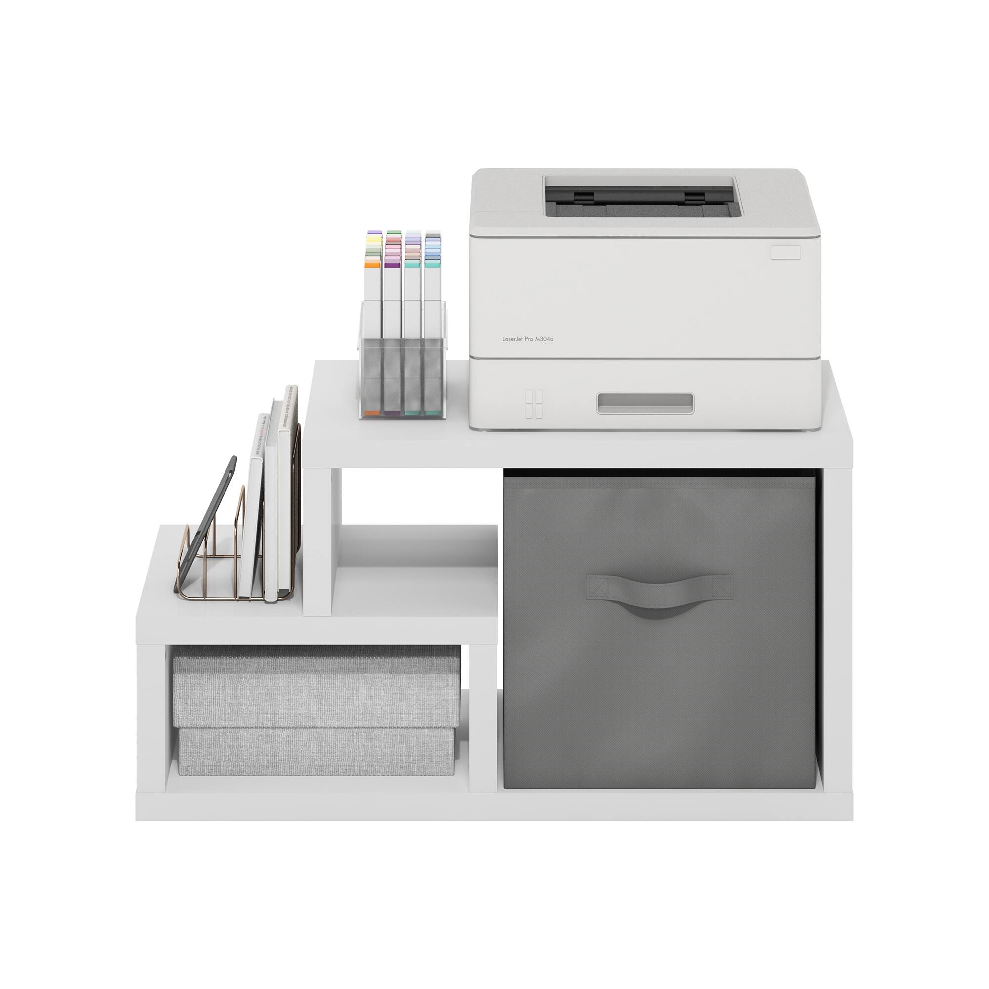 Alt View 3. Furinno - Viola Multipurpose Shelf, with Storage Bin, White/Light Grey - White/Light Grey.