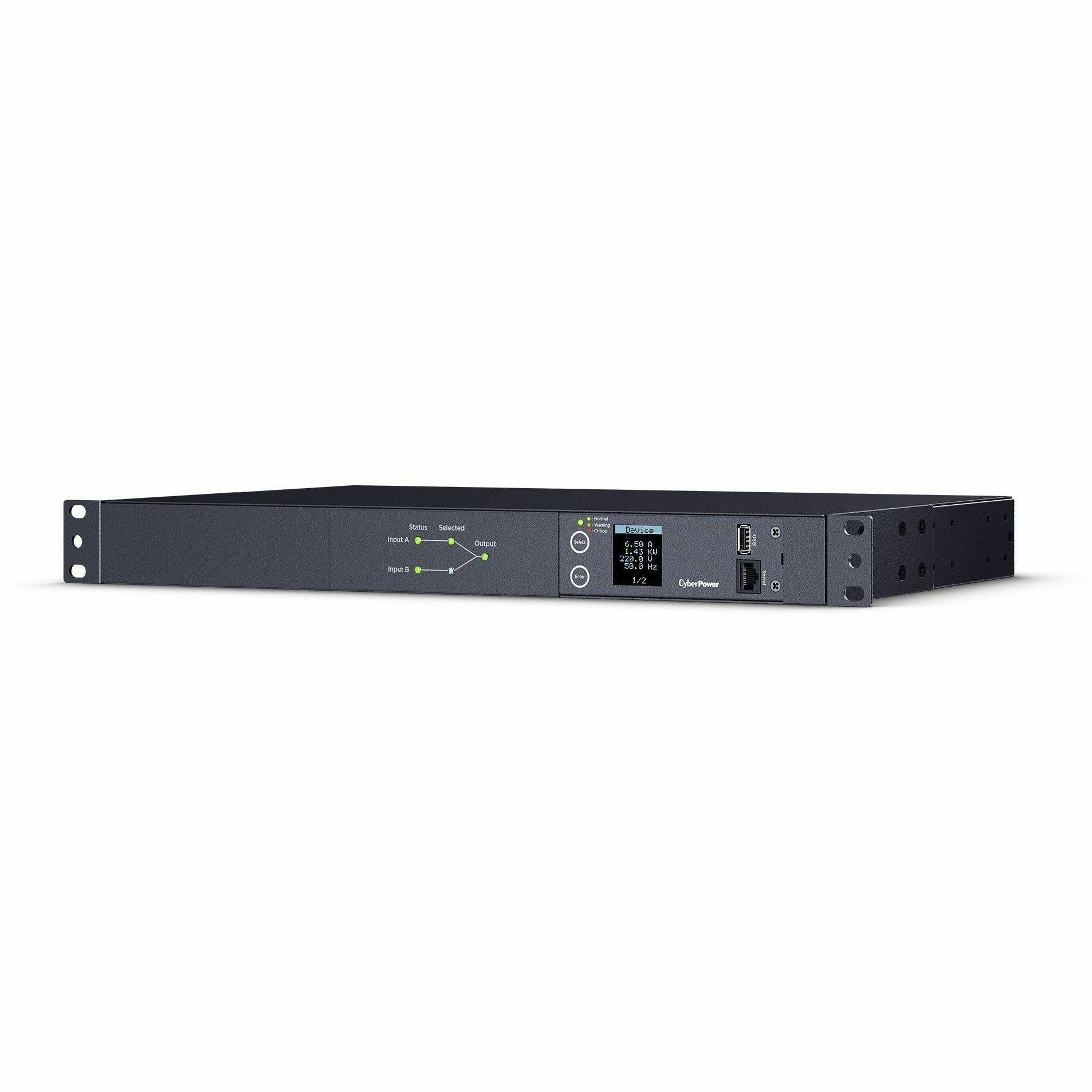 Status: Selected  
Input A: Selected  
Output:  
Input: 234.3 V  
Frequency: 50.9 Hz  
Device: 6.58 : 1.43  
Kill 228.0 V  
CyberPower