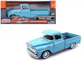 1958 Chevrolet Apache Fleetside Pickup Truck 1/24 Diecast Model Car by Motormax - Light Blue