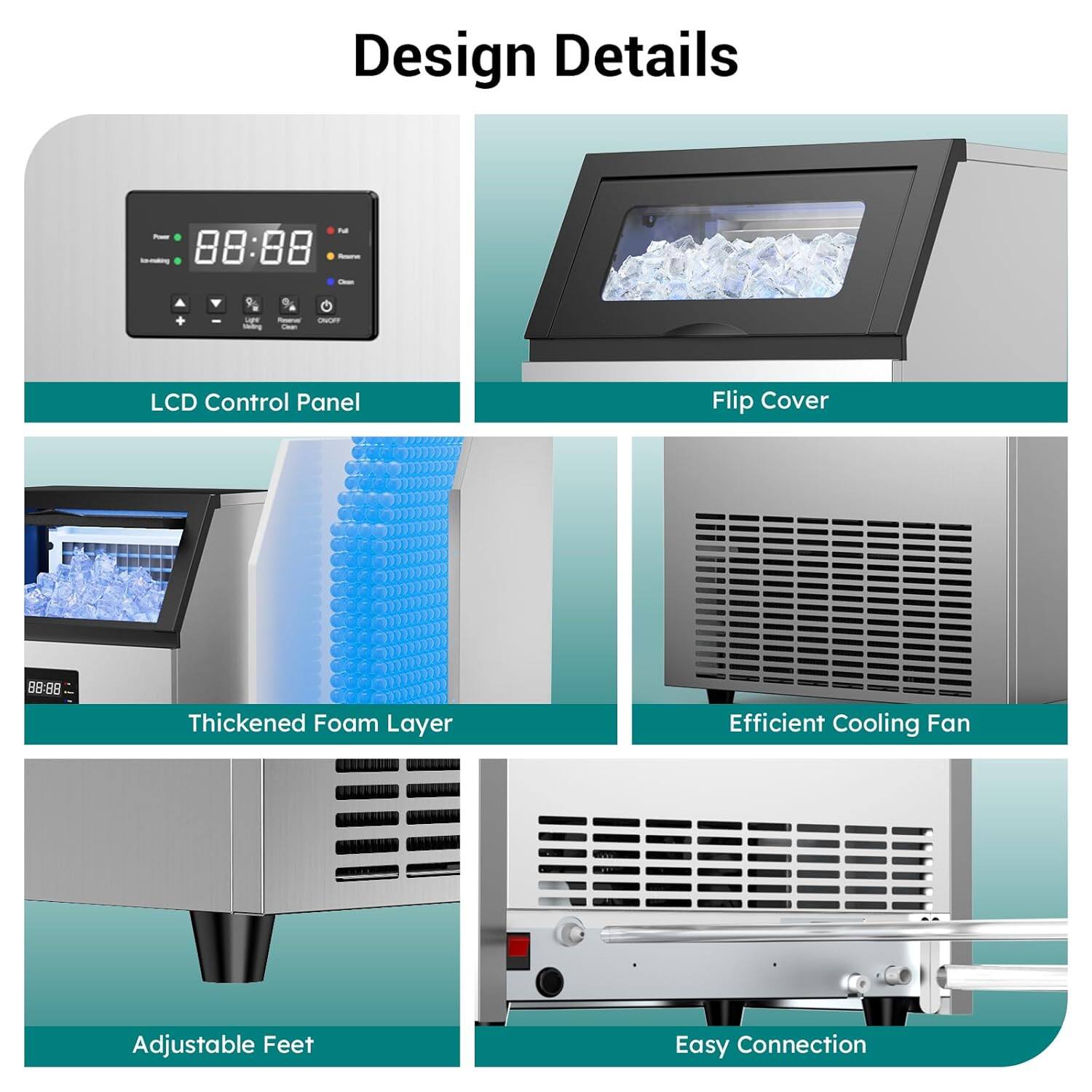 Design Details

- LCD Control Panel
- Flip Cover
- Thickened Foam Layer
- Efficient Cooling Fan
- Adjustable Feet
- Easy Connection
