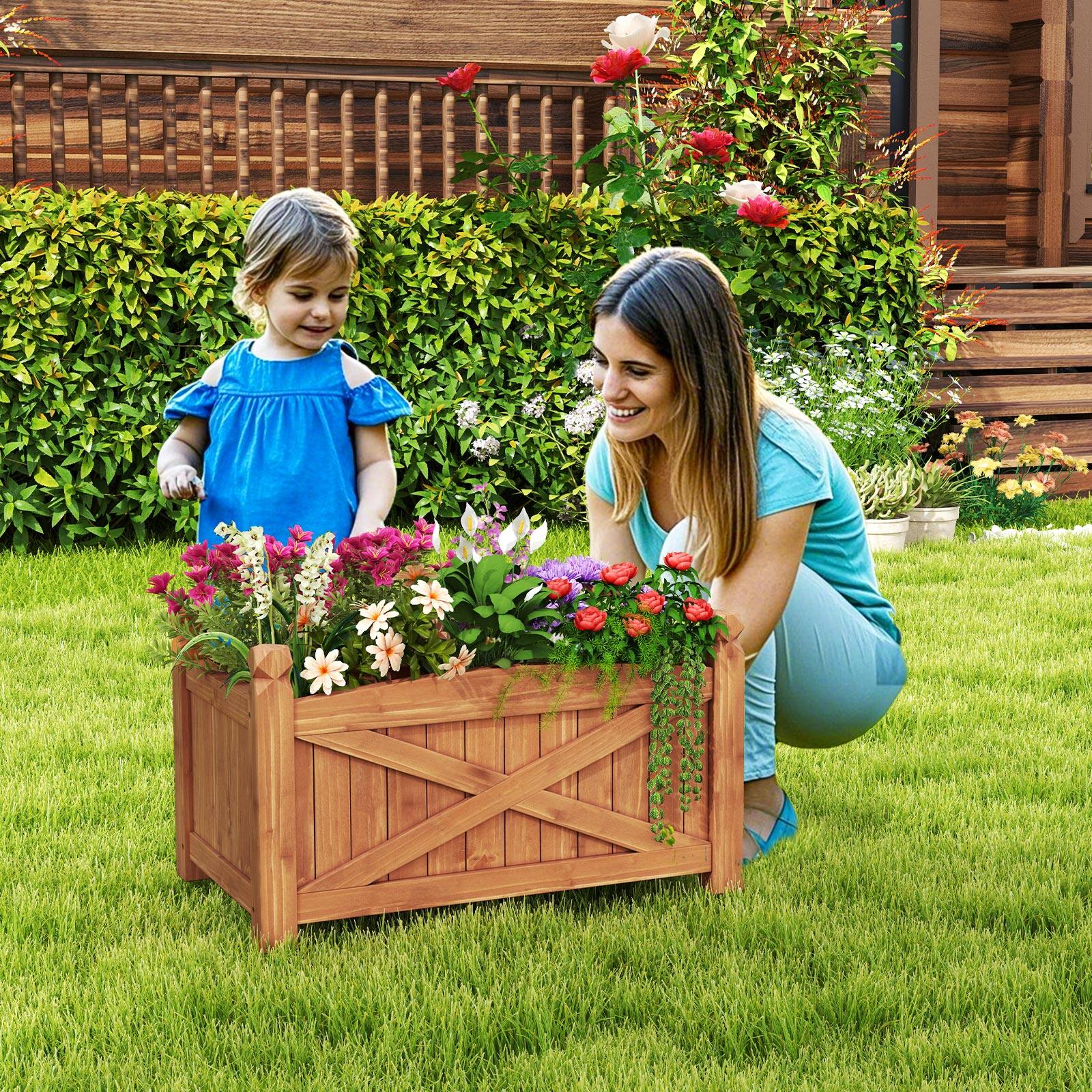 Alt View 3. Gymax - Gymax Wooden Raised Garden Bed Elevated Outdoor Planter Box w/ Drainage Holes for Patio - Coffee.