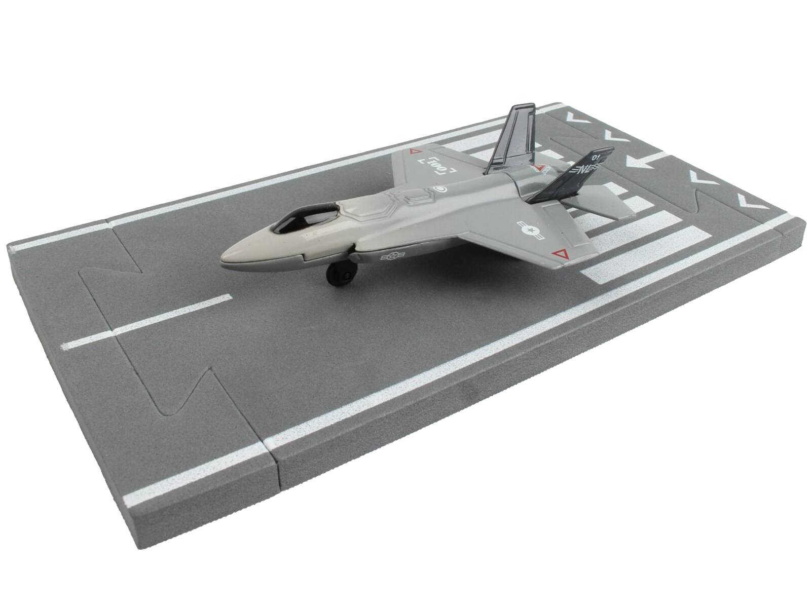 Angle. Runway24 - Lockheed Martin F-35 Lightning II "Joint Strike Fighter" Gray Diecast Model with Runway Section by Runway24 - Gray.