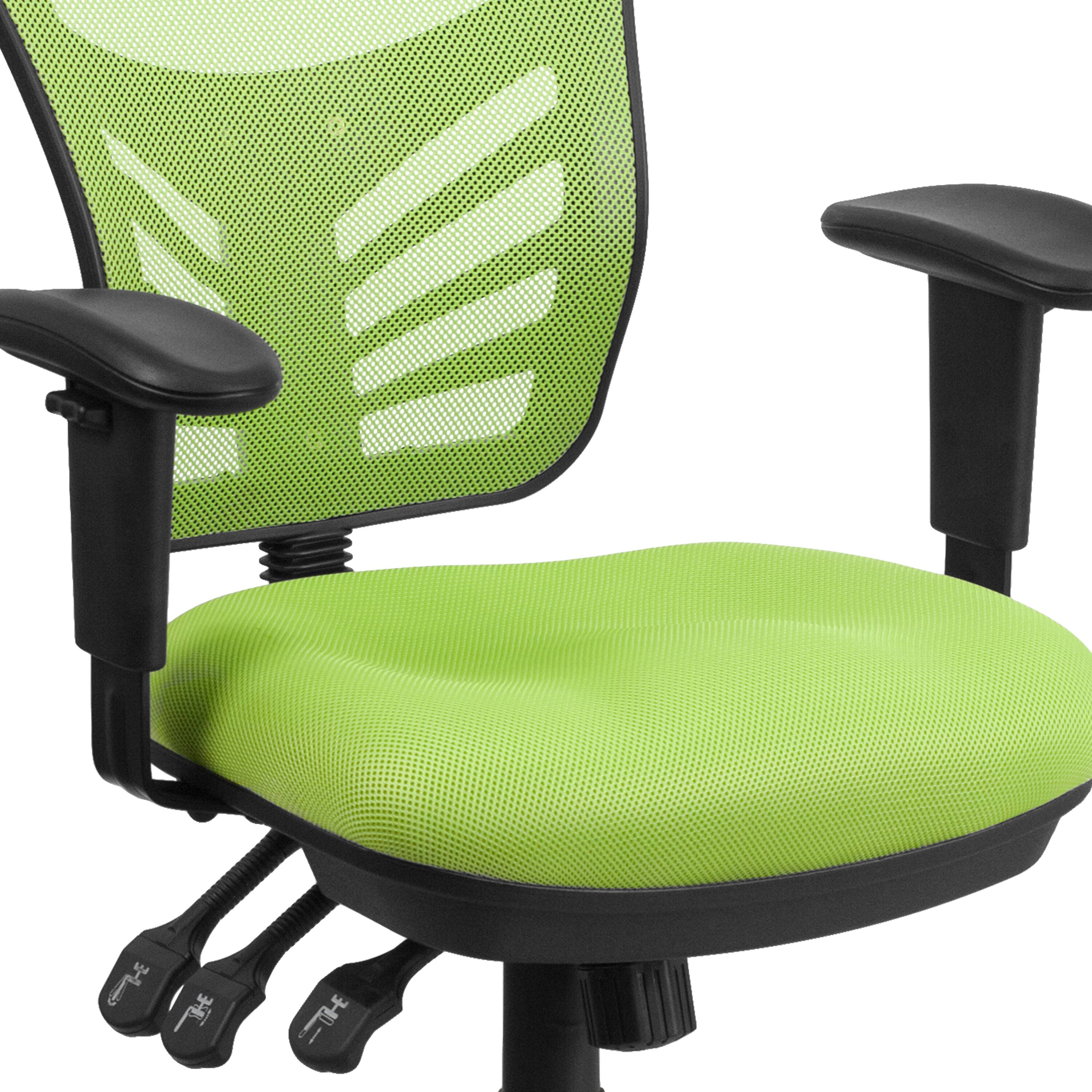 Alt View 9. Emma + Oliver - Mid-Back Mesh Triple Paddle Swivel Ergonomic Office Chair with Adjustable Arms - Green/Black Frame.