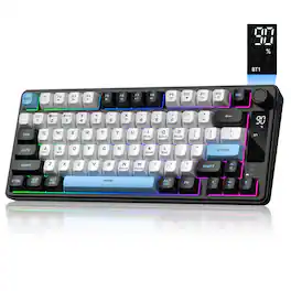 Womier - DK75 75% Wireless Gaming Membrane Keyboard, RGB Backlit Creamy Keyboard with Media Knob - Black-blue