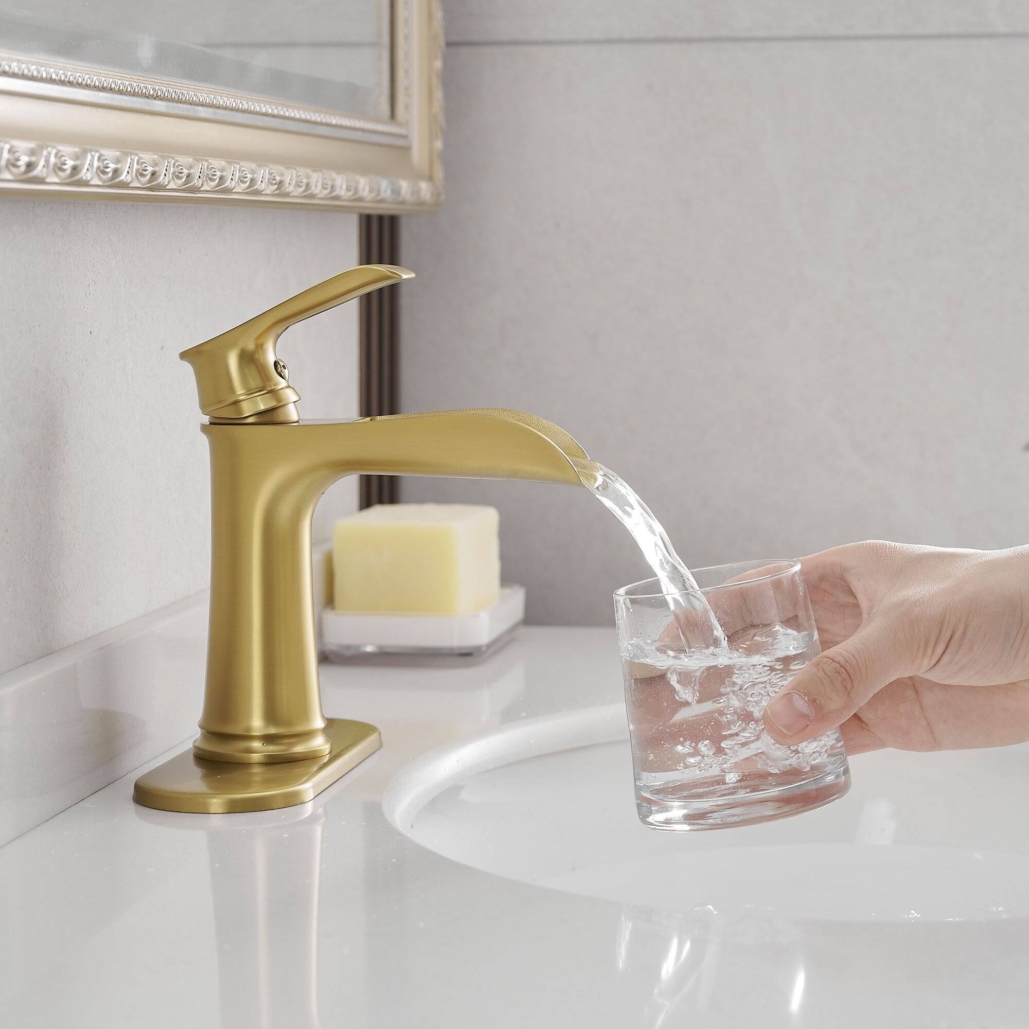 Alt View 4. Boyel Living - Single Handle Single Hole Bathroom Faucet Brushed Gold with Deck Plate Pop Up Drain and Water Supply Hoses - Brushed Gold.