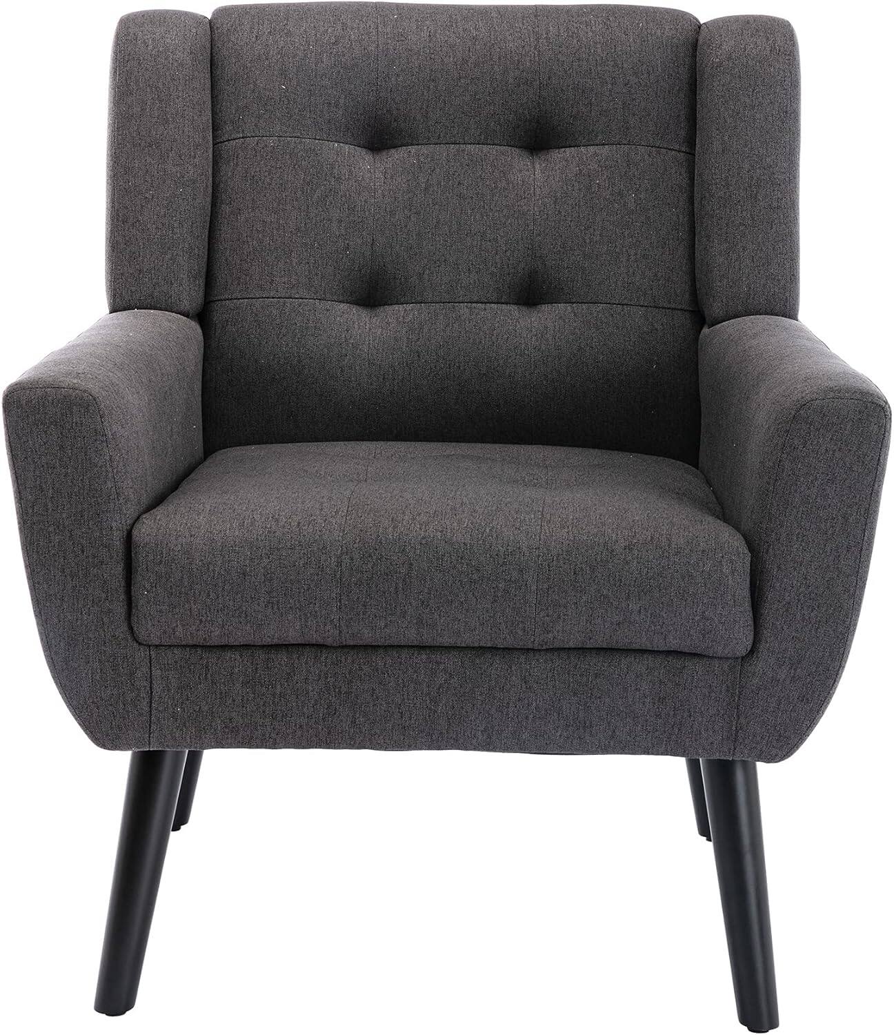 Alt View 3. Trinkets Crazed - Midcentury Modern Accent Chair with Arms, Upholstered Fabric Reading Side Chair - dark gray.