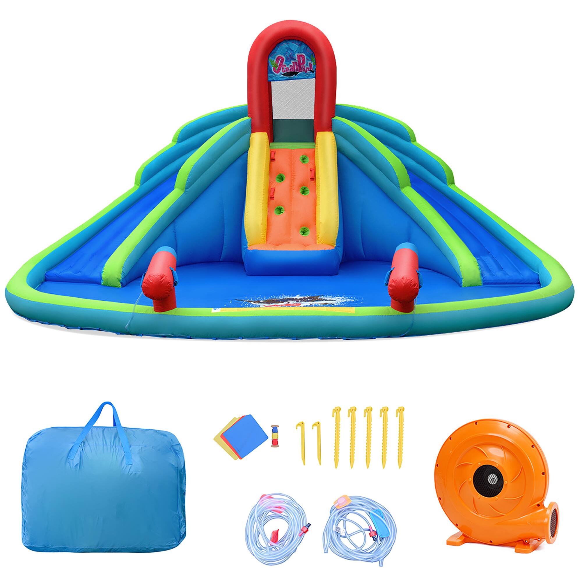 Alt View 9. Costway - Costway Inflatable Bounce House Water Splash Pool Dual Slide Climbing Wall - Multicolour.