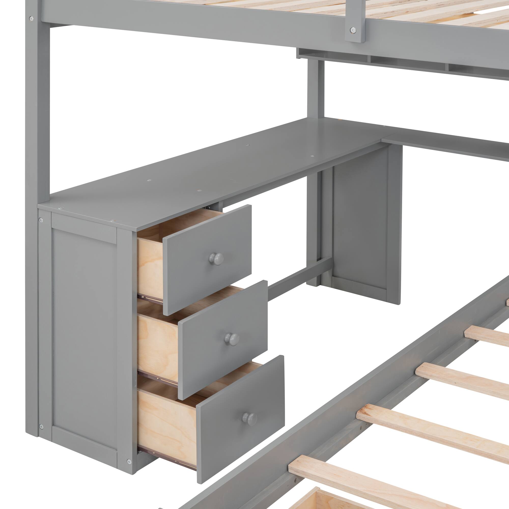 Alt View 9. Tiramisubest - Full Over Twin Bunk Bed with Desk, Gray - Solid Wood, 98x80x65 inches, Space-Saving - Gray.