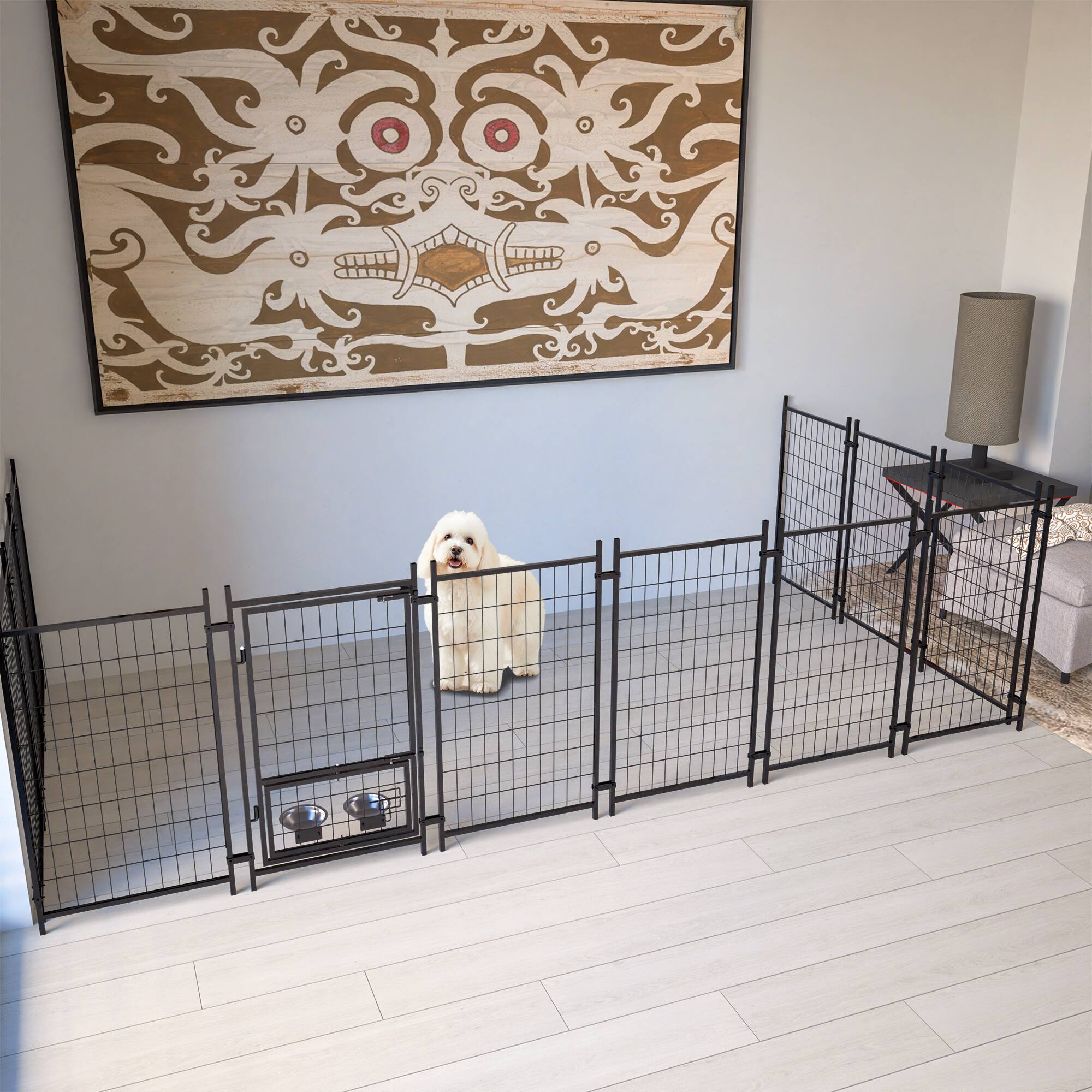 Alt View 7. Siljoy - Outdoor Dog Kennel with Roof, Heavy Duty UV‑Resistant Cover, Dual Lock & Rotating Feeder.