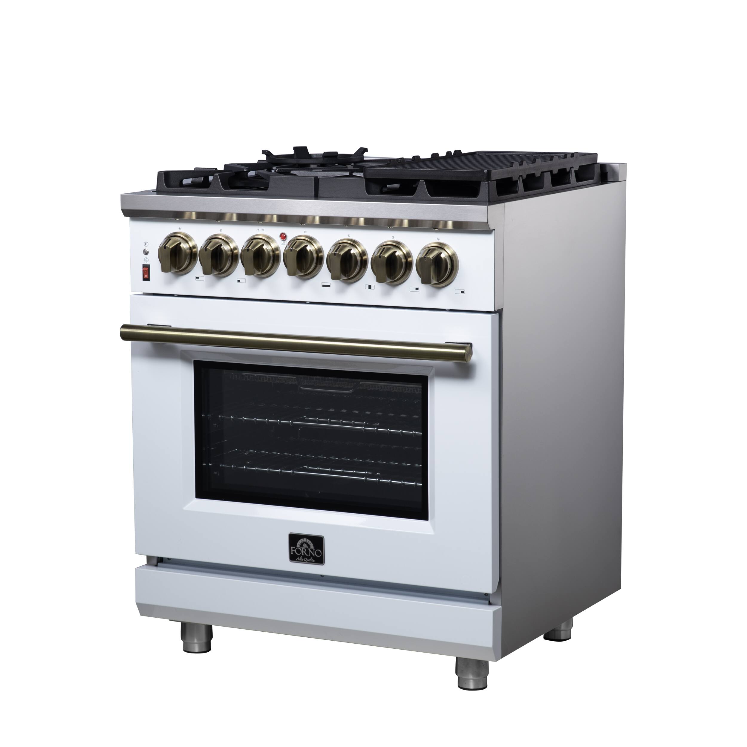 Angle. Forno Appliances - Massimo 4.32 Cu. Ft. Freestanding Dual Fuel True Convection Range with Air Fryer Basket - White.