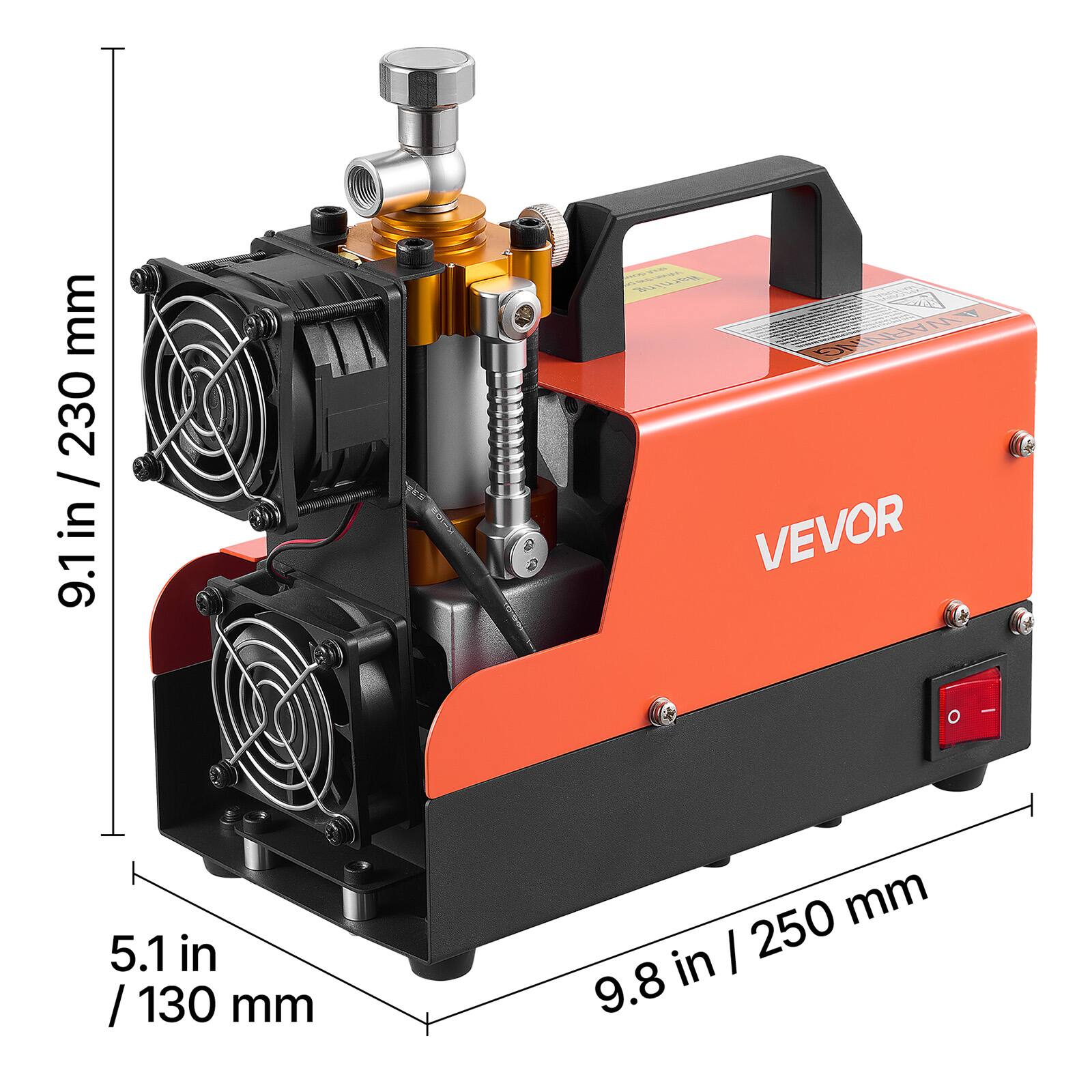 9.1 in / 230 mm  
5.1 in / 130 mm  
9.8 in / 250 mm