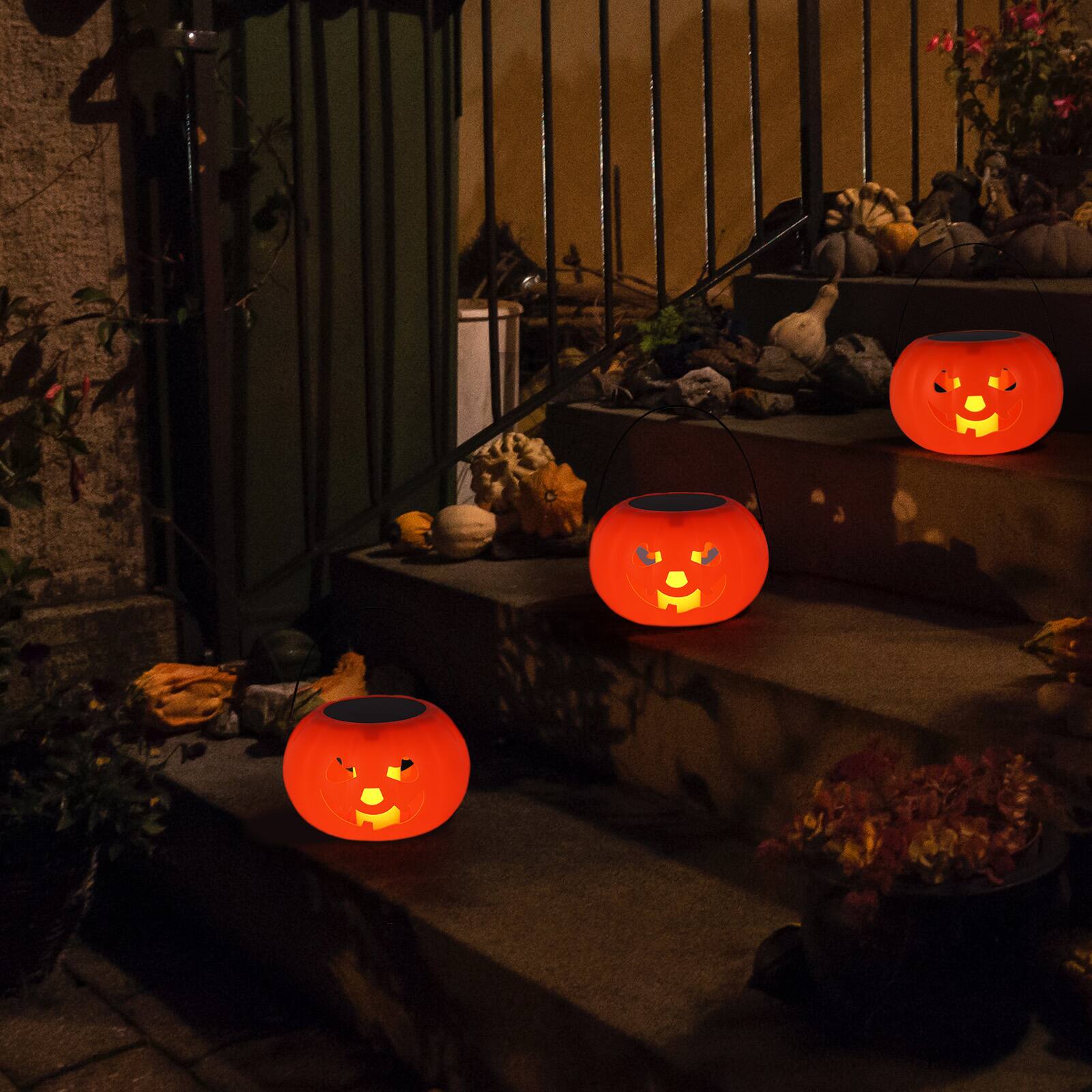 Alt View 1. Oumilen - Solar Pumpkin Lantern 7.87In Halloween Jack-O'-Lantern IP65 Waterproof Outdoor Decor Light.