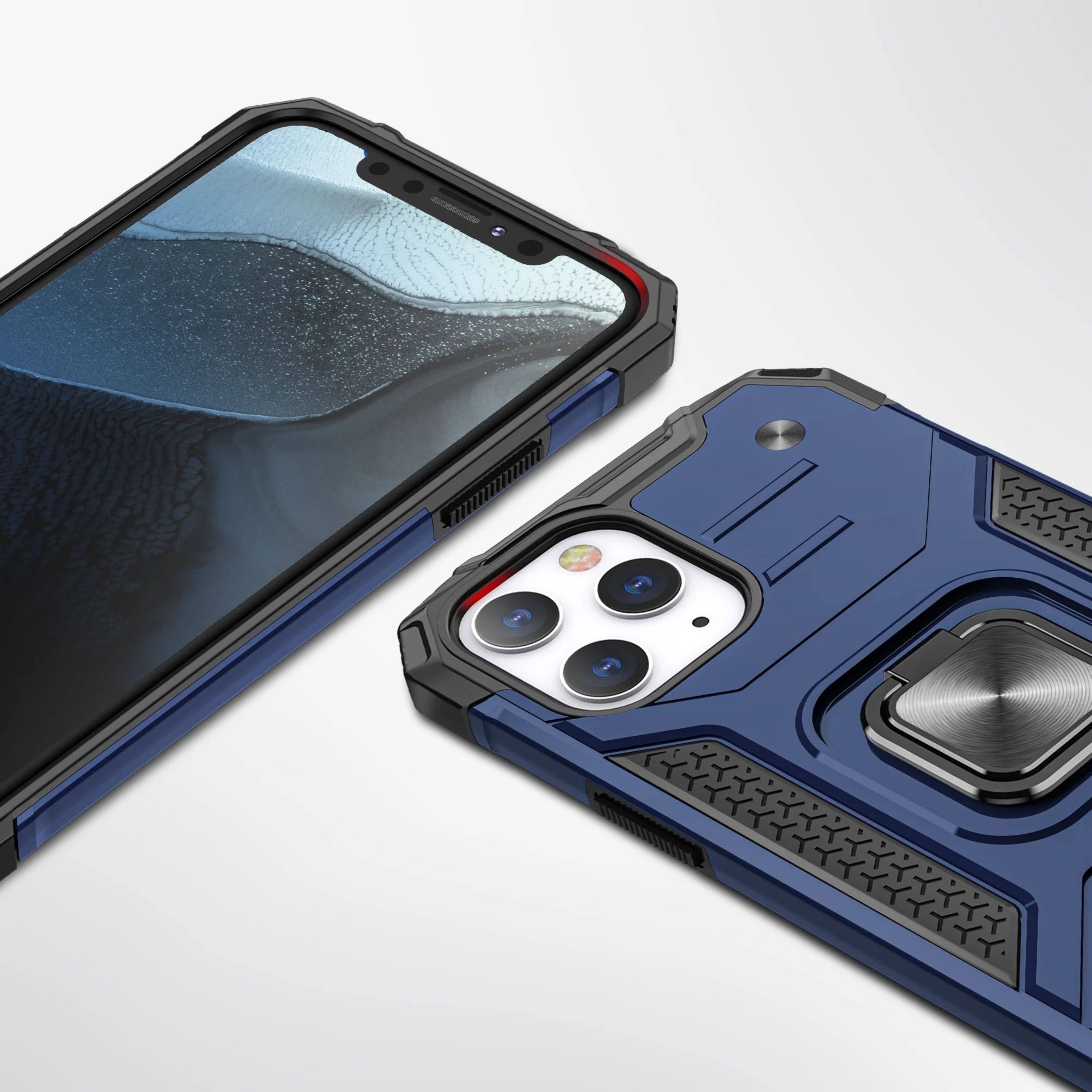 Back. Kitcheniva - Magnetic Kickstand Shockproof Hybrid Phone Case With 2 Pcs Tempered Glass For iPhone 15 Blue - Blue.