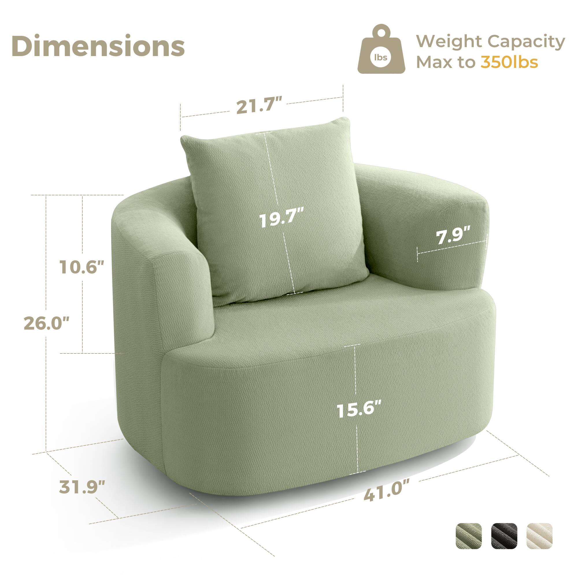 Dimensions:  
- 21.7"  
- 10.6"  
- 19.7"  
- 7.9"  
- 26.0"  
- 15.6"  
- 31.9"  
- 41.0"  

Weight Capacity: Max to 350lbs
