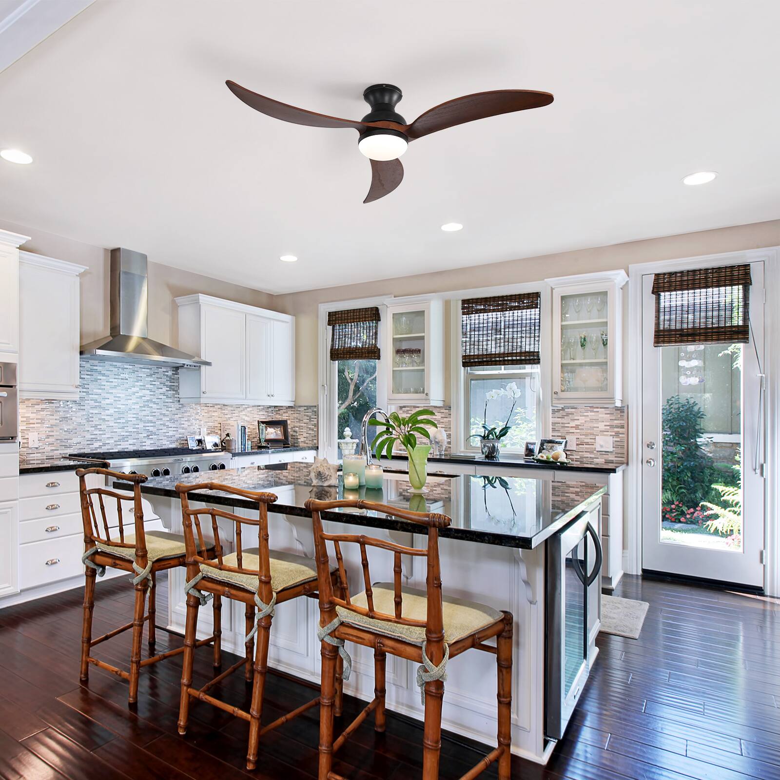 Alt View 3. Sofucor - 52 Inch Modern Outdoor Smart Wood Ceiling Fan with Lights Remote Works with Alexa/App/Google High Airflow Reversible - Black.