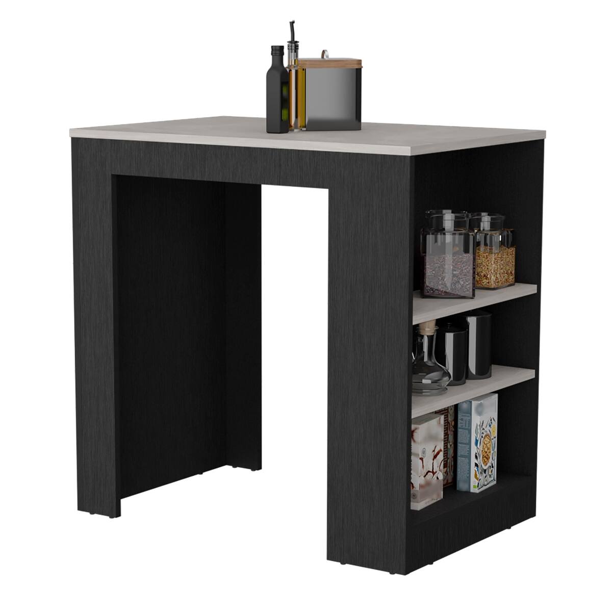 Angle. Loheer - Loheer Kitchen Island with 3-Side Shelves 36 Inch High Kitchen Bar Table White and Ibiza Marble - Multicolor.