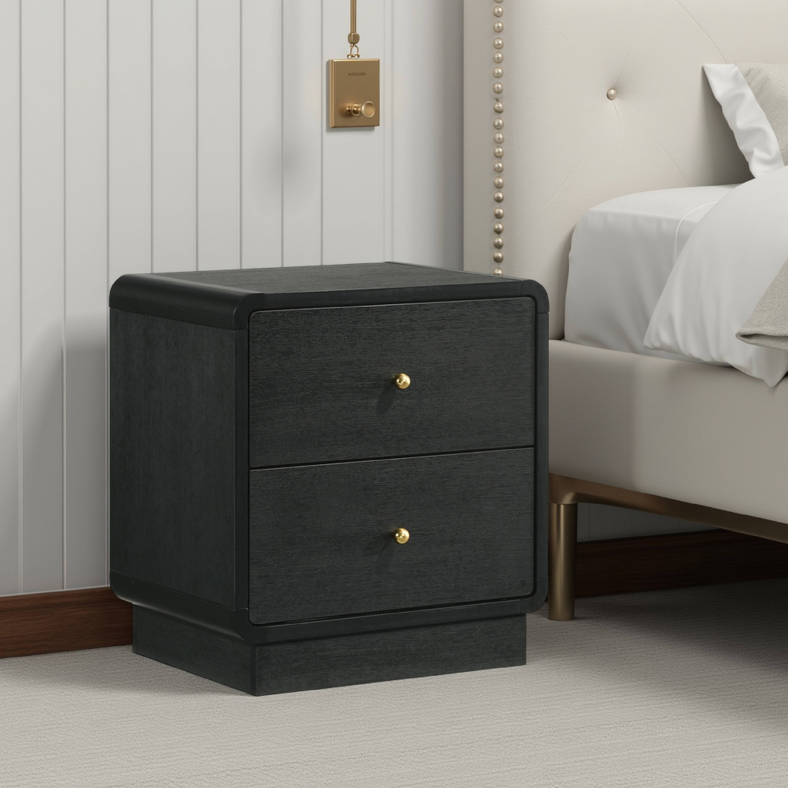 Alt View 2. Manhattan Lane - Cavy Nightstand, 2 Storage Drawers, Wood, Round Knobs - Black, Gold.
