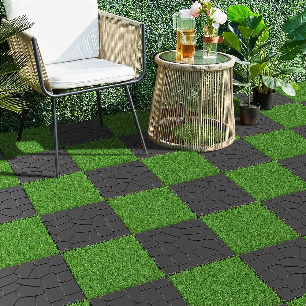 Alt View 3. APRILSOUL - 44pcs 12in New Stone Texture Interlocking Deck Tiles Indoor Outdoor Dark Gray - GRAY.