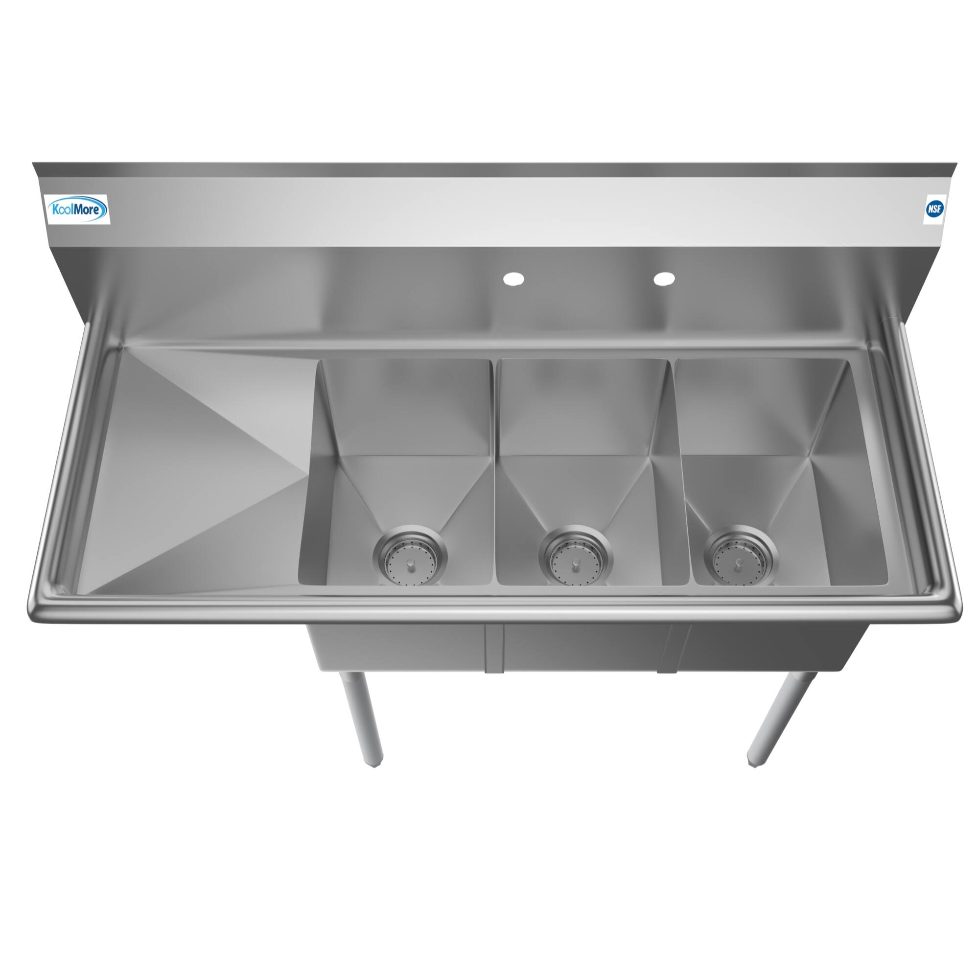 Alt View 2. Koolmore - 45 in. Three Compartment Stainless Steel  Sink with Drainboard, Bowl Size 10"x 14"x 10" SC101410-12L3. - Stainless Steel.