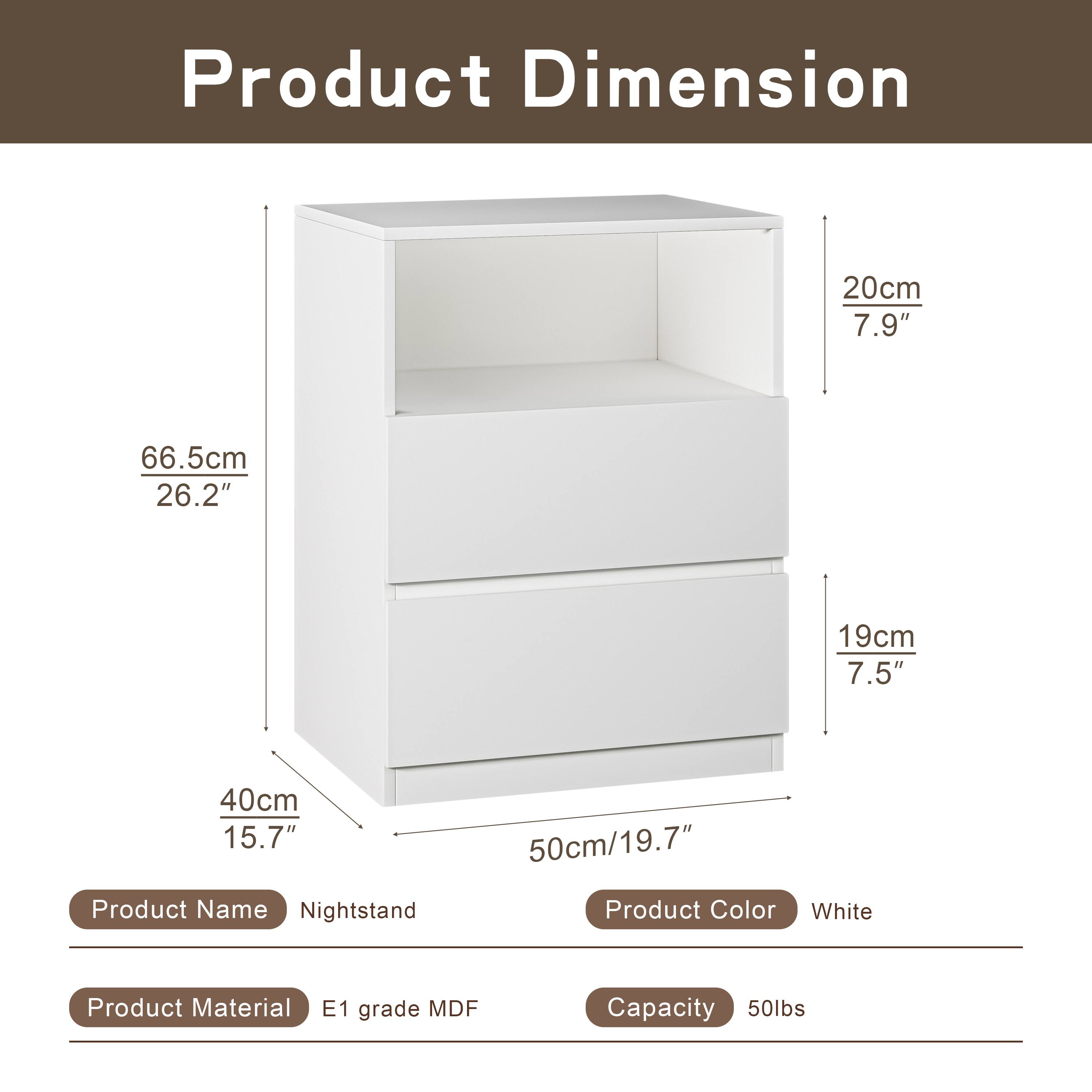 Alt View 3. MSOOB - Wooden Storage Cabinet, Freestanding Floor Cabinet Nightstands with 2 Drawers for Living Room - White.
