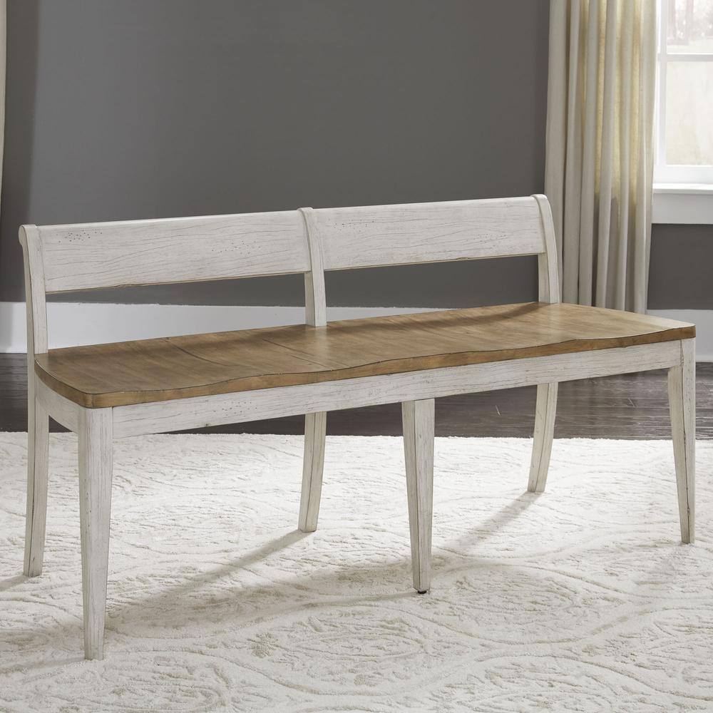 Alt View 3. Liberty Furniture Industries - Farmhouse Reimagined Bench (RTA) in Antique White w/ Chestnut Top - White.