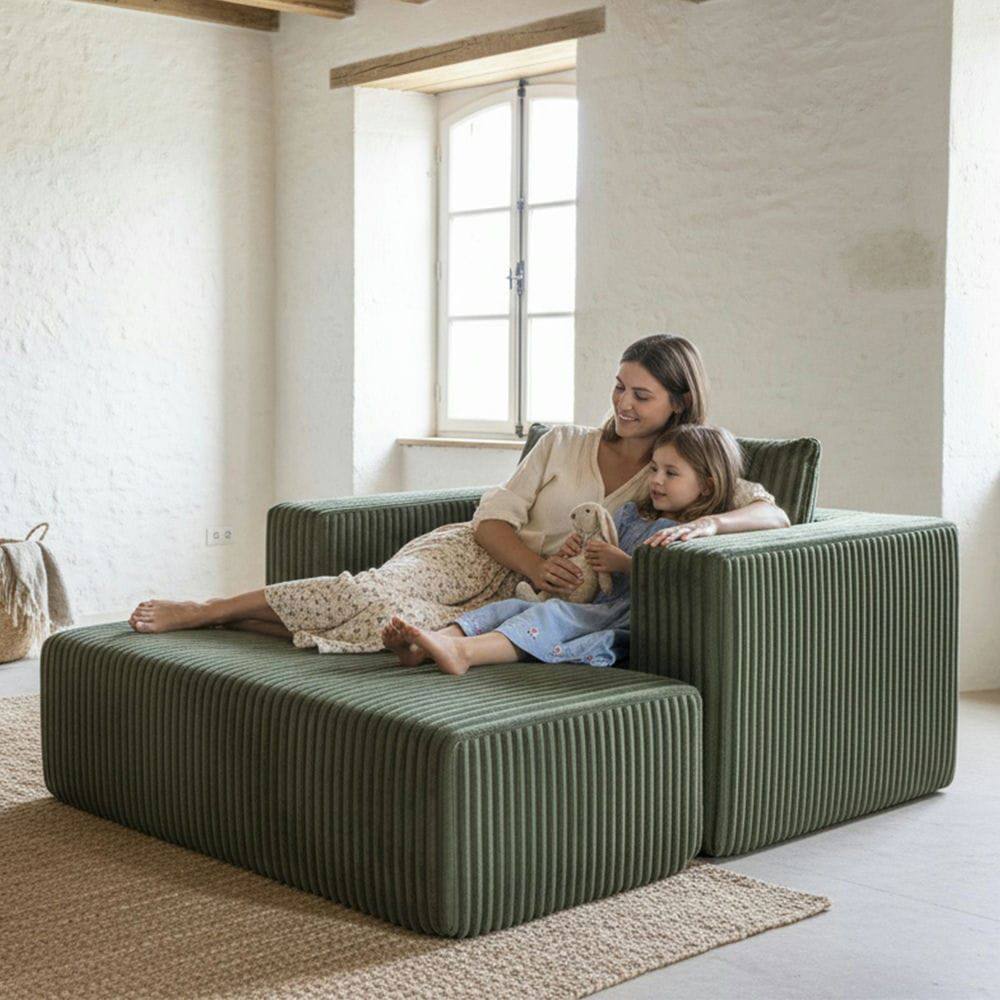 Alt View 7. Kadyn - Oversized All-Foam Corduroy Lounge Chair with Ottoman, Modular Floor Couch, Compressed & Easy Assembly - Green.