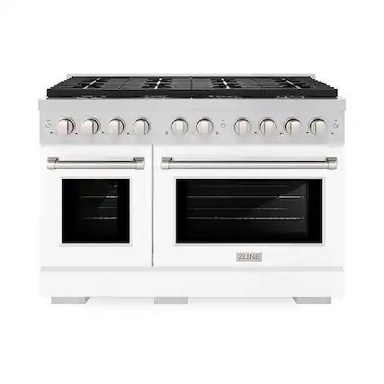 Front. ZLINE - ZLINE 48 in. Paramount Gas Range with 8 Burner DuoPro Cooktop and Dual Ovens with White Matte Doors (PSGR-WM-48) - Stainless Steel with White Matte Door.