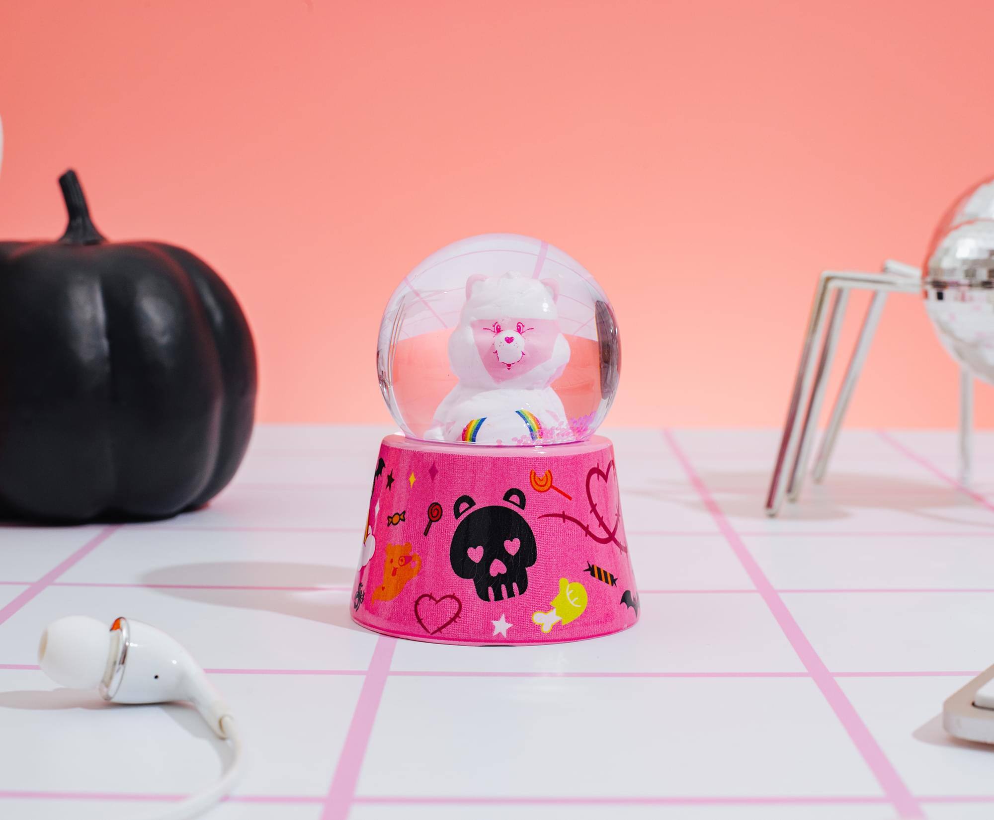 Alt View 3. Silver Buffalo - Care Bears Cheer Bear Mummy 3-Inch Mini Light-Up Snow Globe - Pink.