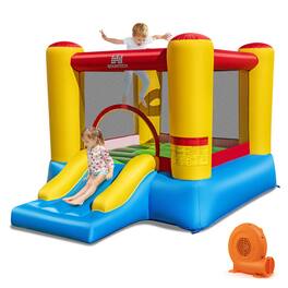 Costway - Inflatable Bouncer Kids Slide Bounce House for Indoor Outdoor with 350W Blower - Multicolour