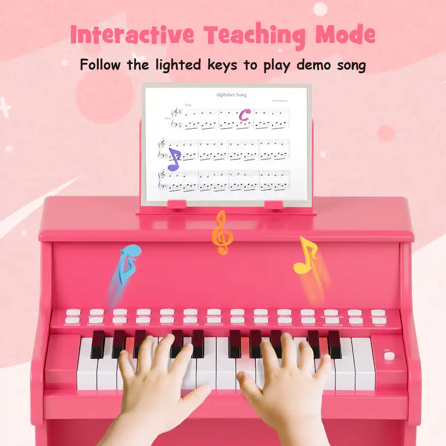 Gymax 25 Keys Digital Piano w/Music Stand Teaching Mode Lighted Keys 6 ...