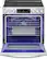 The oven is blue and has a digital display on the front. The display shows that the oven is set to 2:35. The oven is empty, with no food inside.
