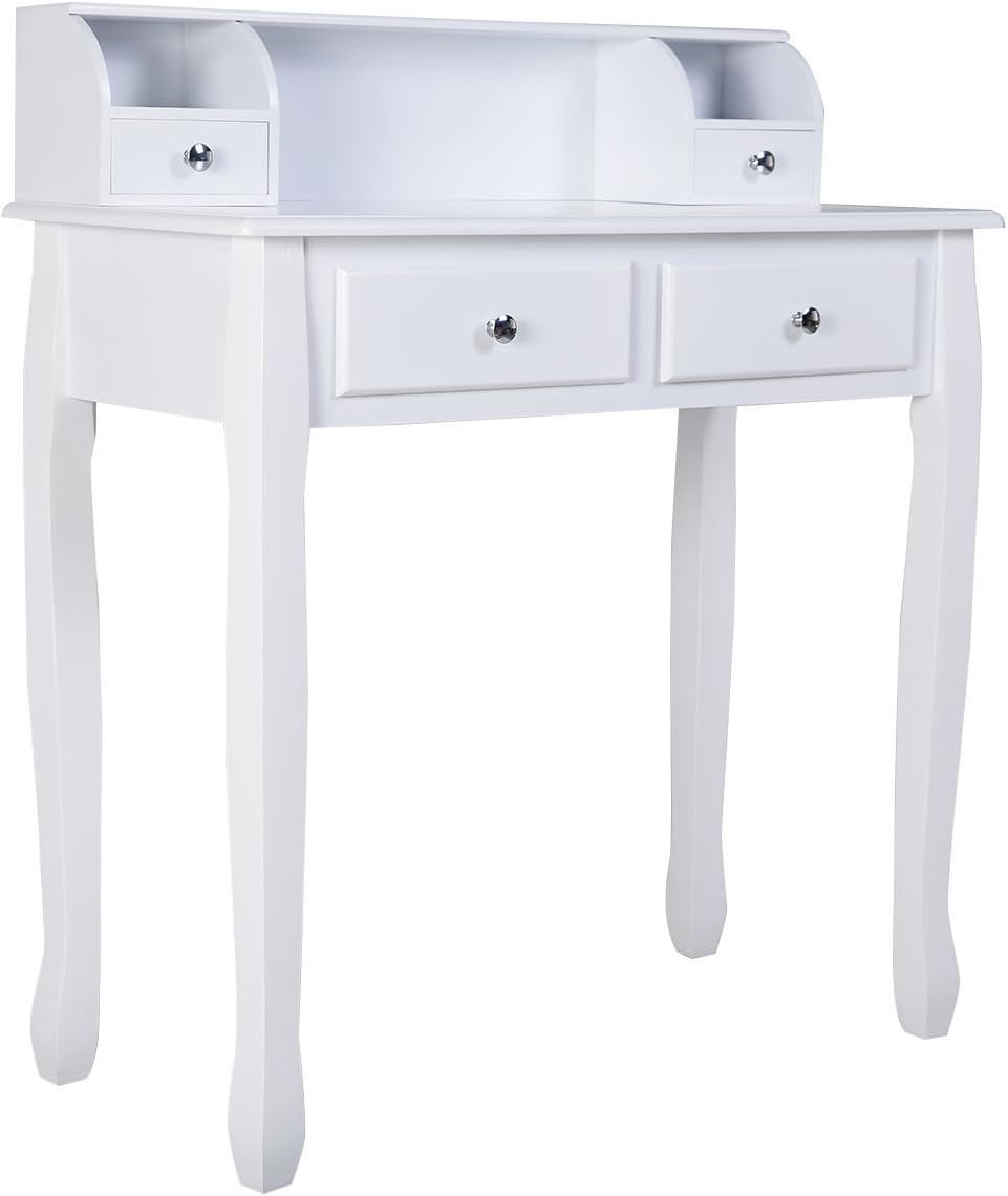 Alt View 5. Ecooso - Computer Vanity Desk with 2-Tier Organizer, Floating Storage Shelf and Spacious Work Surface - White.