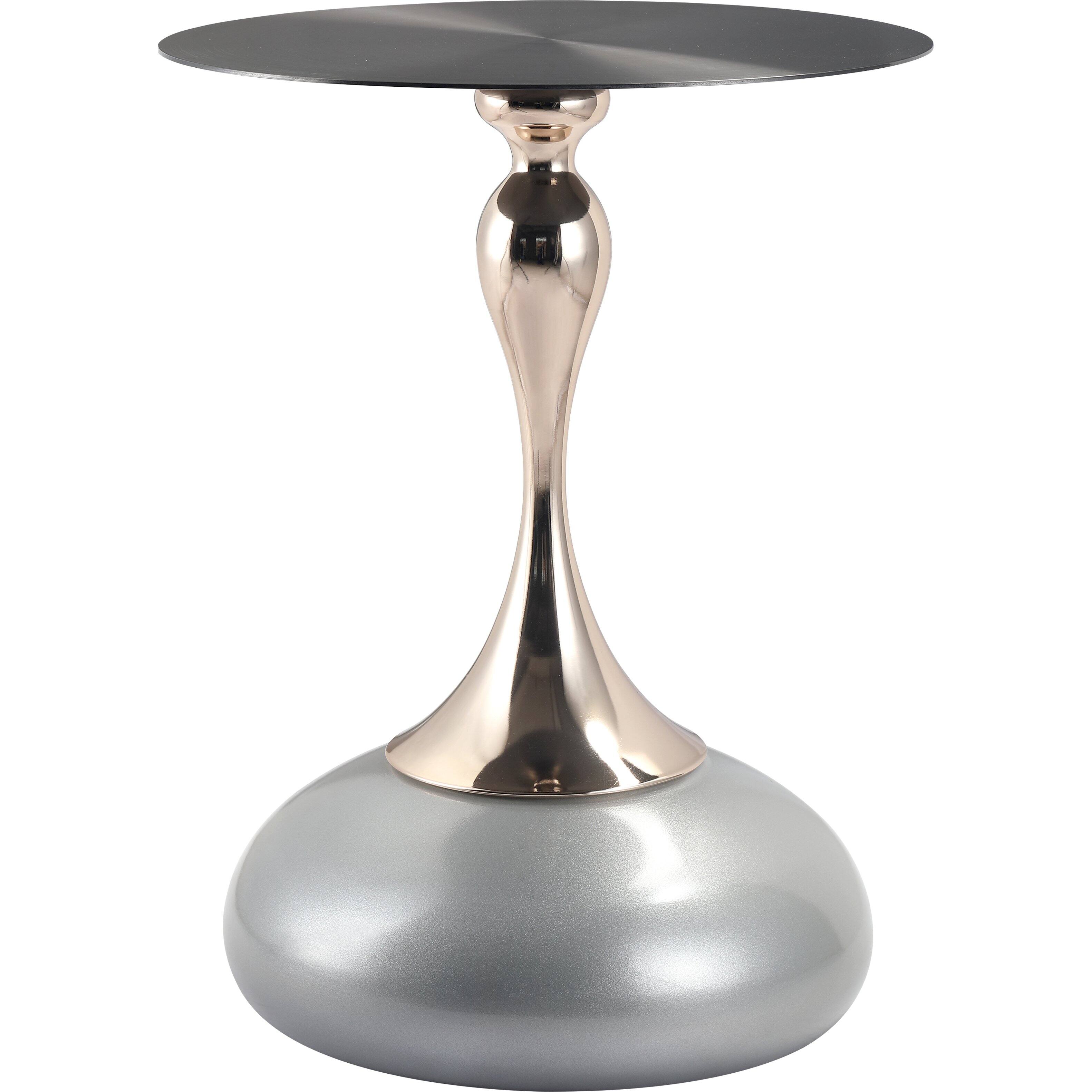 Alt View 2. LeisureMod - Savoy Black Circular Top End Table with Powder Coated Finish for Living Room/Offices - Silver.
