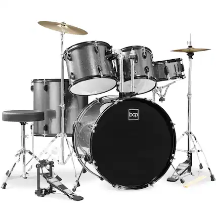 Front. Best Choice Products - Best Choice Products 5-Piece Beginner Drum Set w/ Snare, Bass, Toms, Cymbal, Hi-Hat, Sticks, Drum Pedal - Silver Sparkle - Silver Sparkle.