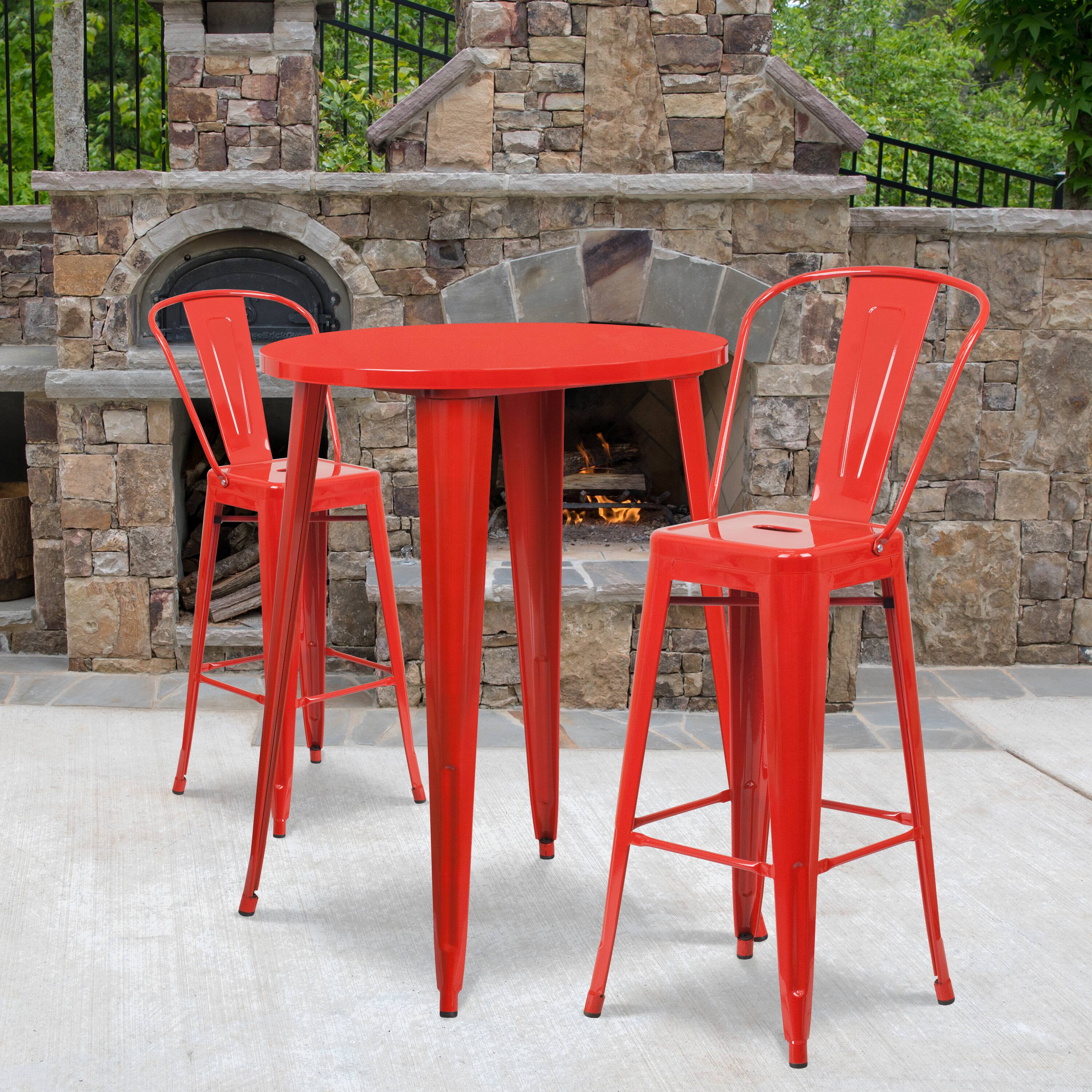 Alt View 1. Emma + Oliver - Commercial Grade 30" Round Metal Indoor-Outdoor Bar Table Set with 2 Cafe Stools - Red.