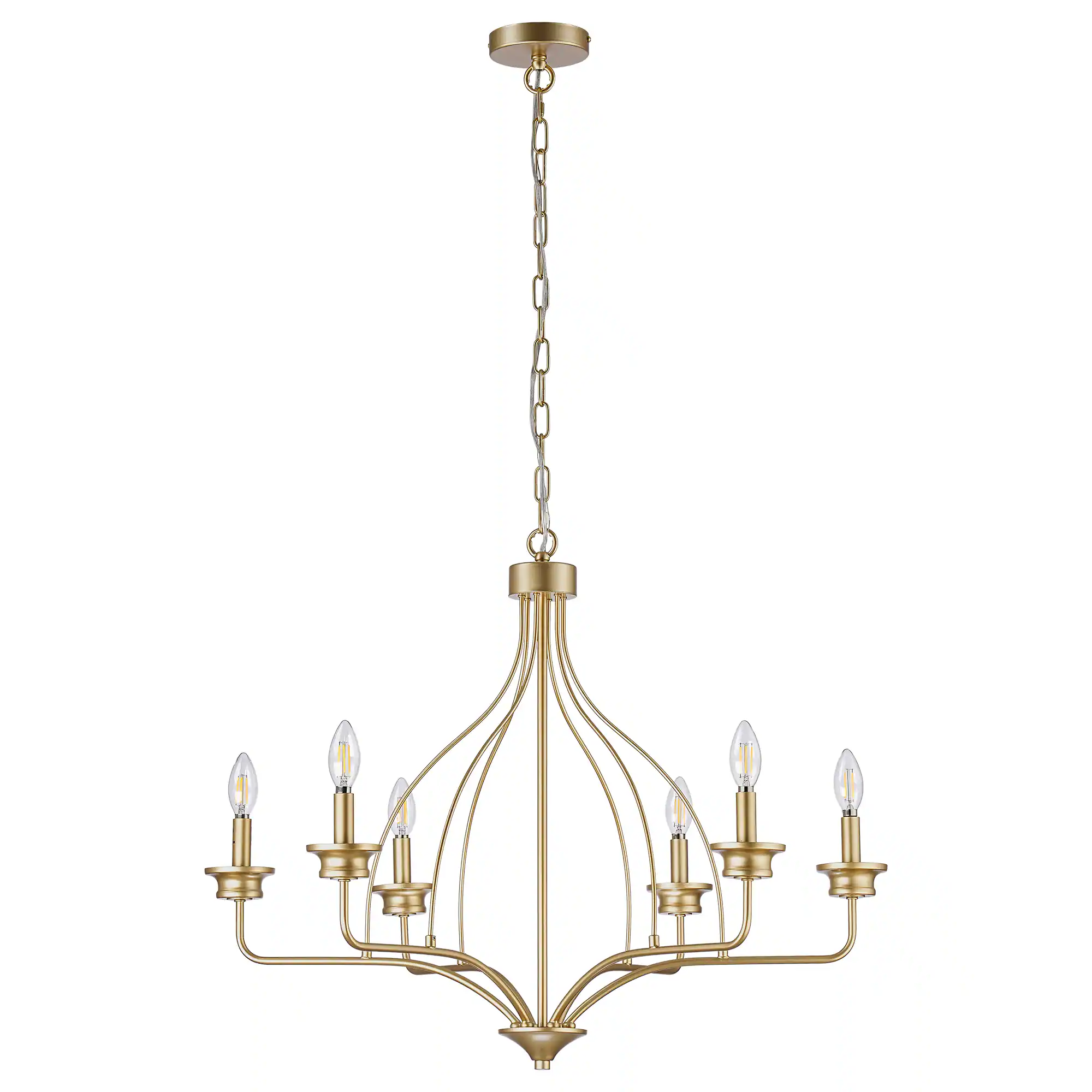 Alt View 1. Parrot Uncle - 31.5 Inch Modern 6 Light LED Adjustable Chandelier Ceiling Light for Dining Room and Living Room - Gold.