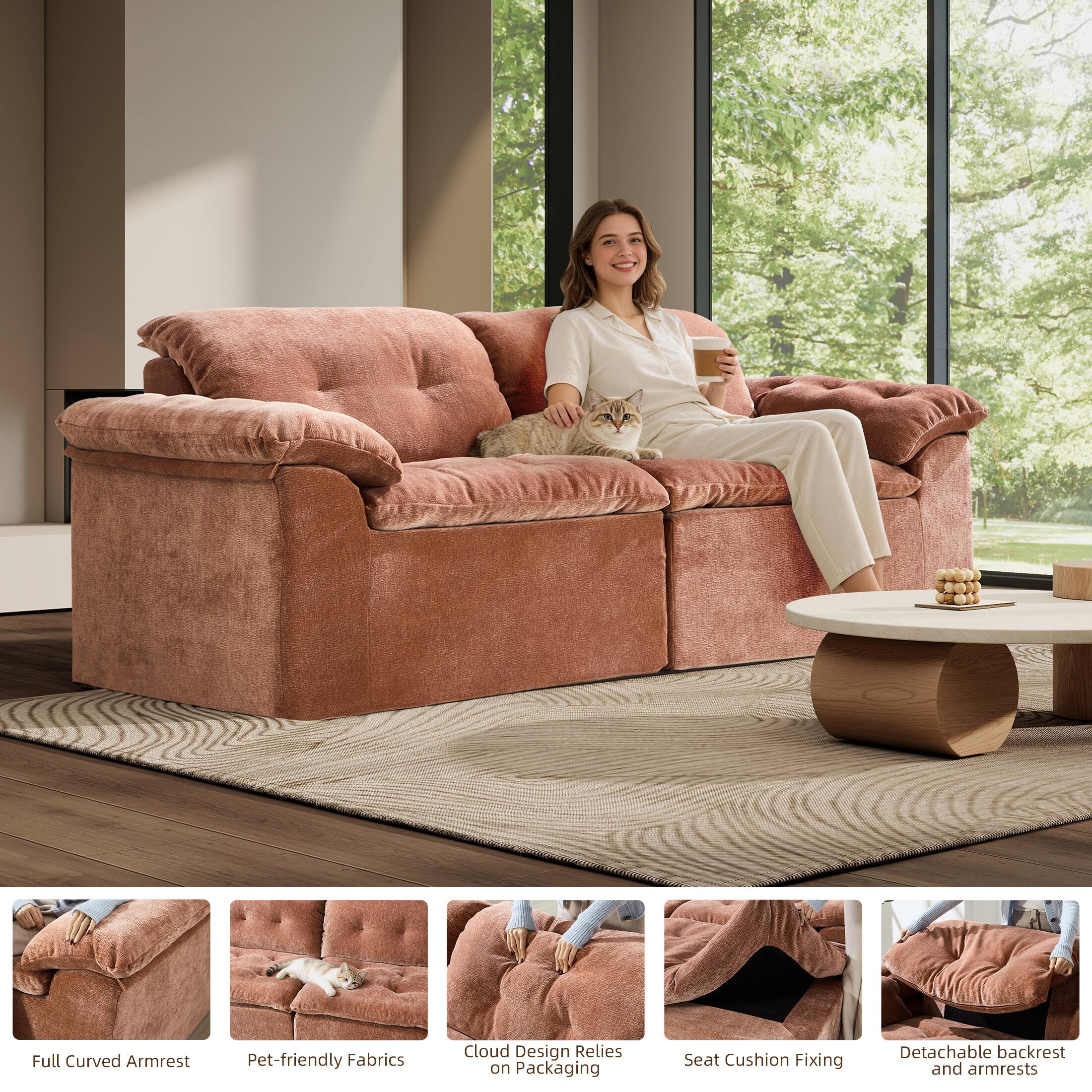 Full Curved Armrest  
Pet-friendly Fabrics  
Cloud Design Relies on Packaging  
Seat Cushion Fixing  
Detachable backrest and armrests